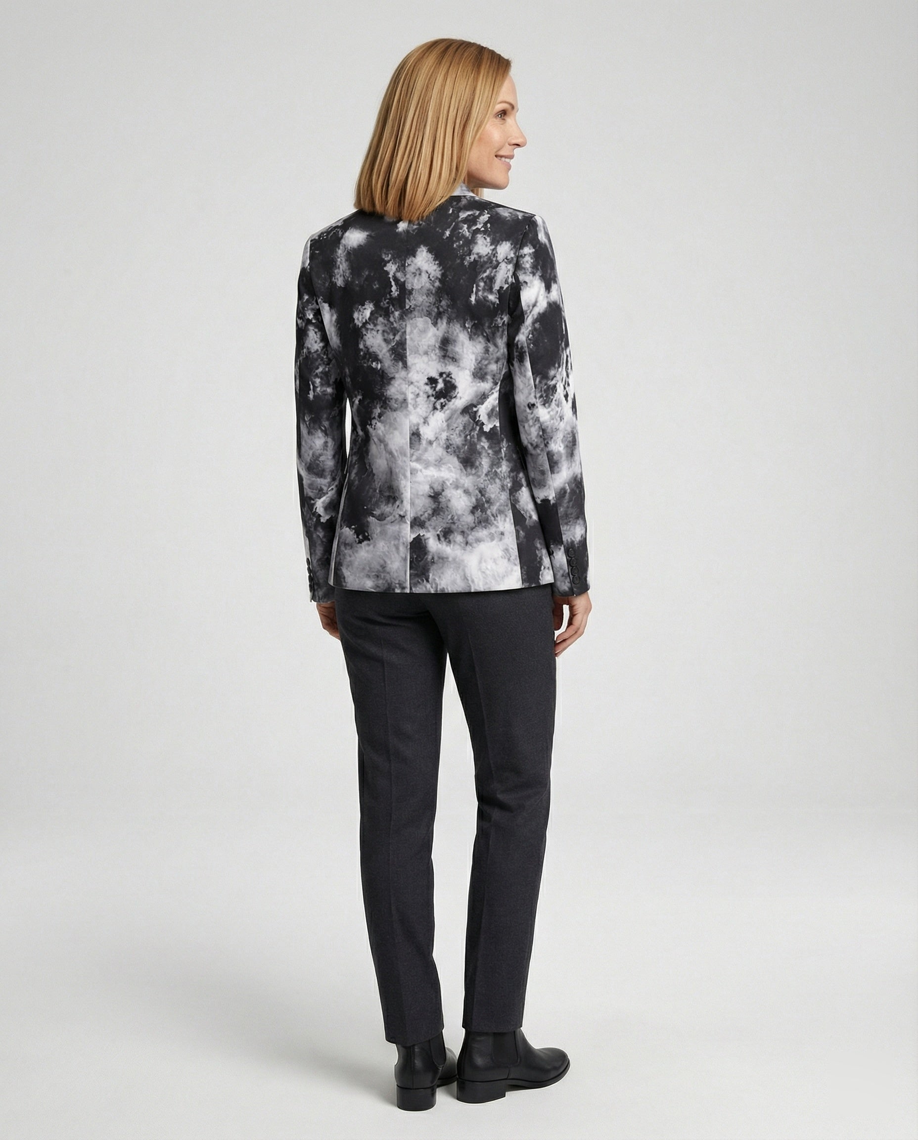 Women Short Blazer with Print and Lapel