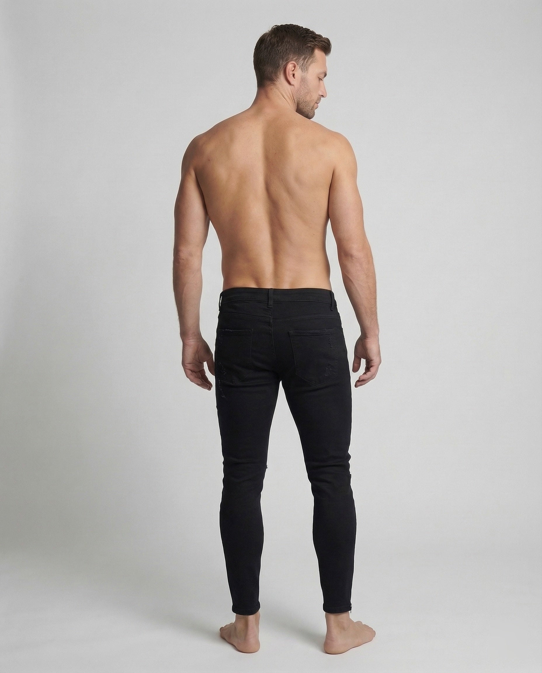 Men's Skinny Jeans with Rips & Hem Zipper