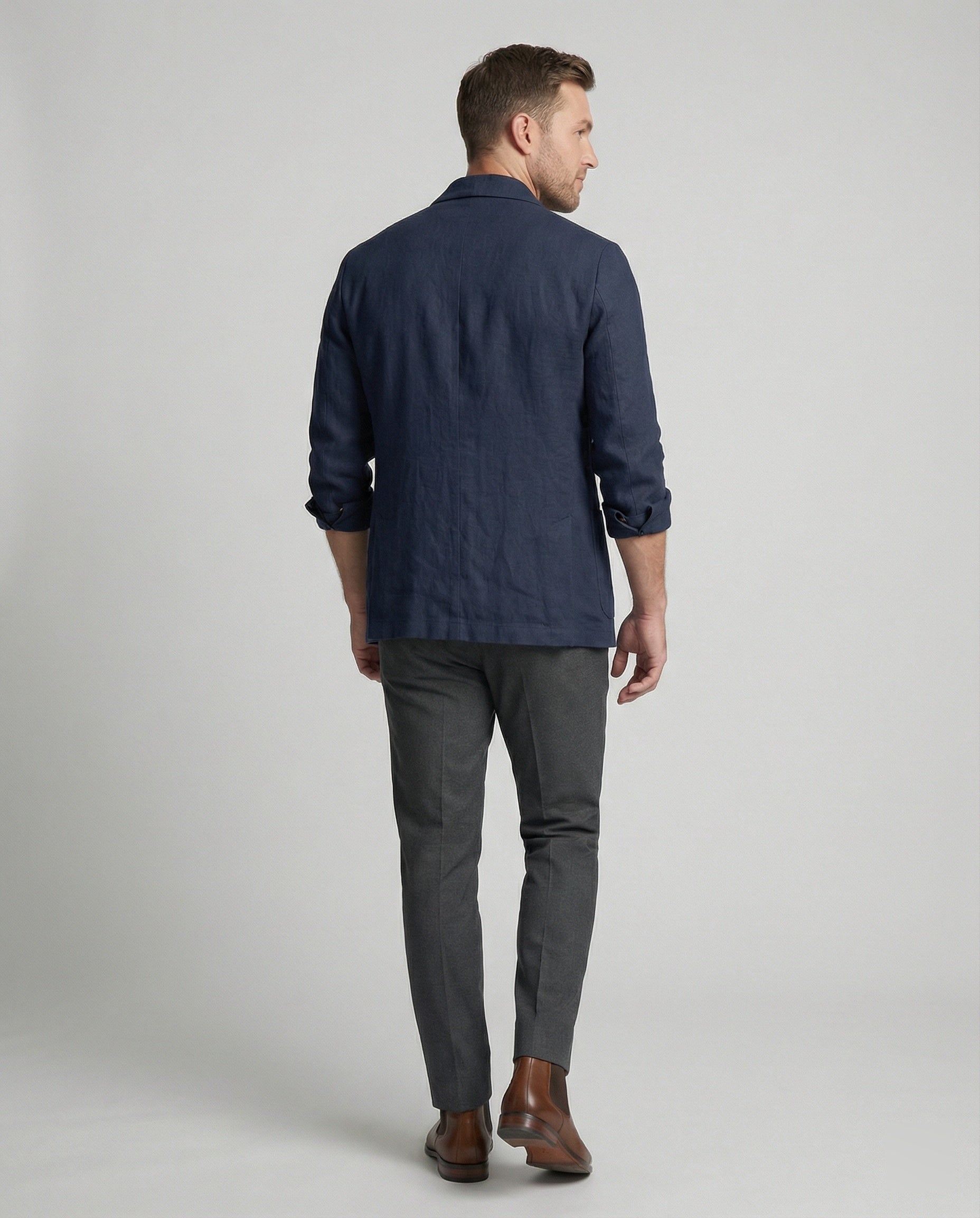 Men's Lightweight Linen Jacket with Double Button Placket