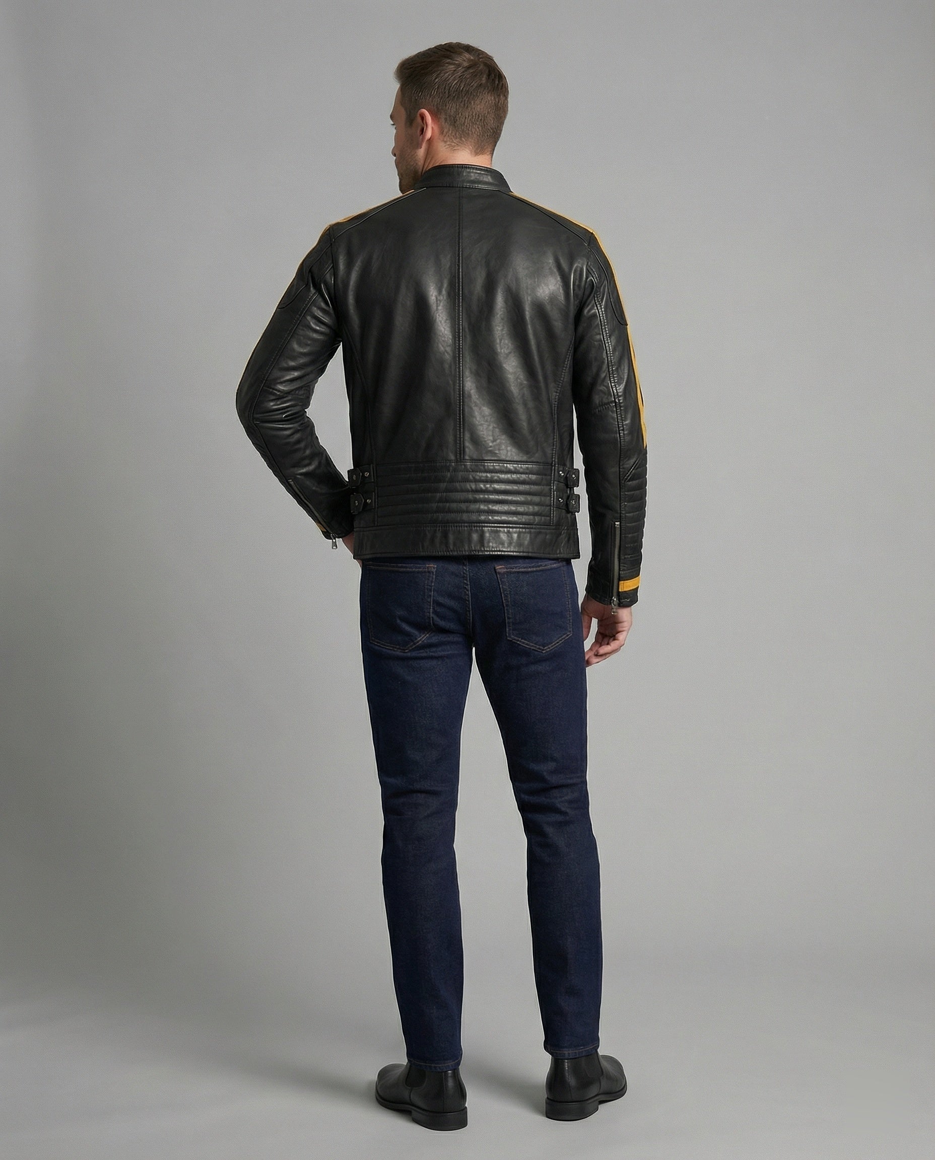 Men's Motorcycle Leather Jacket Stand Collar