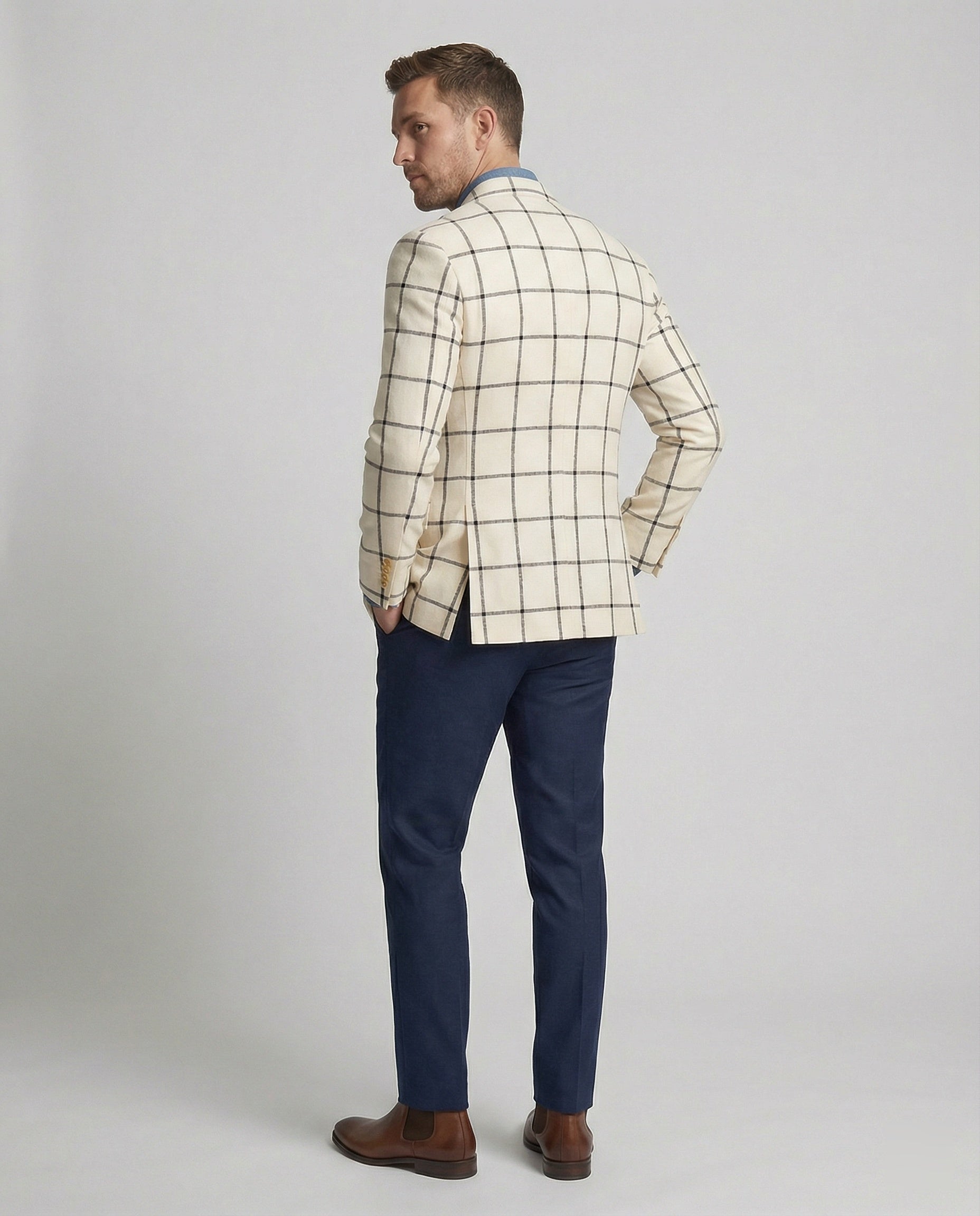 Men's Check Blazer – Men's Blazer with Double-Breasted Button Placket