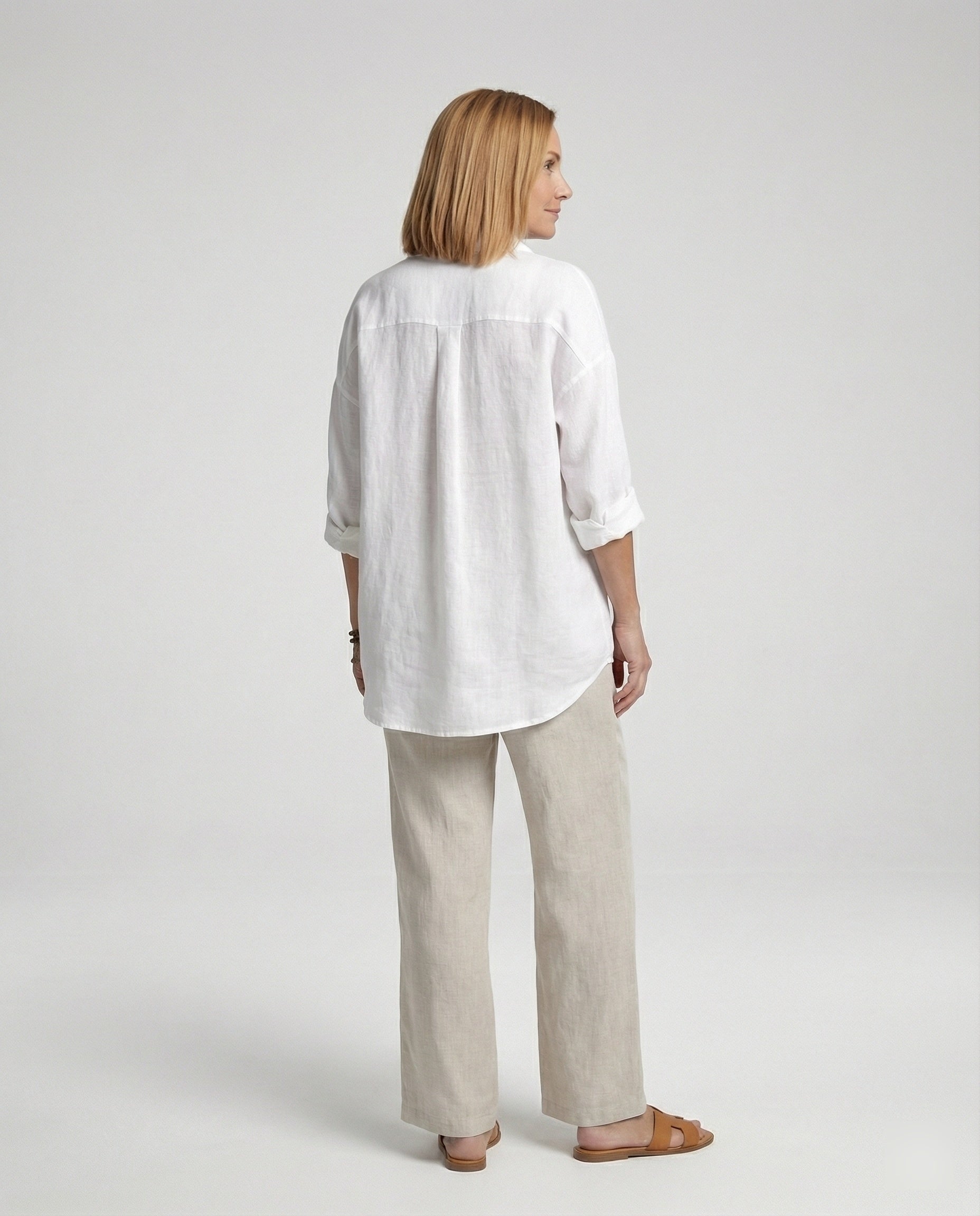 Linen blouse women with button placket