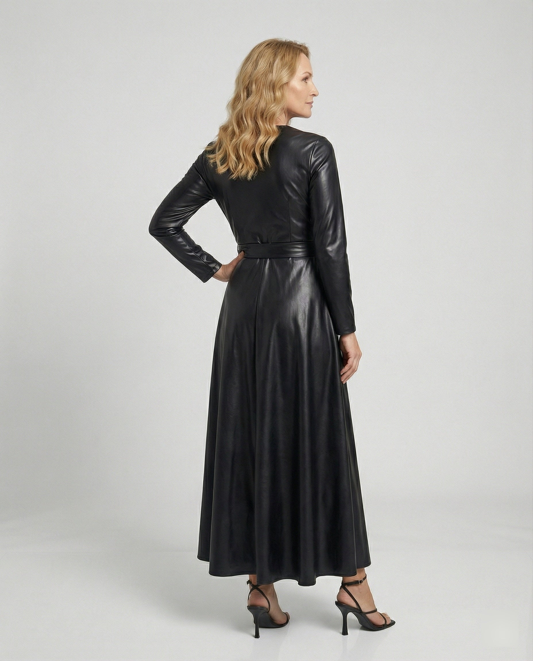 Women's Maxi Dress Faux Leather Wrap Look