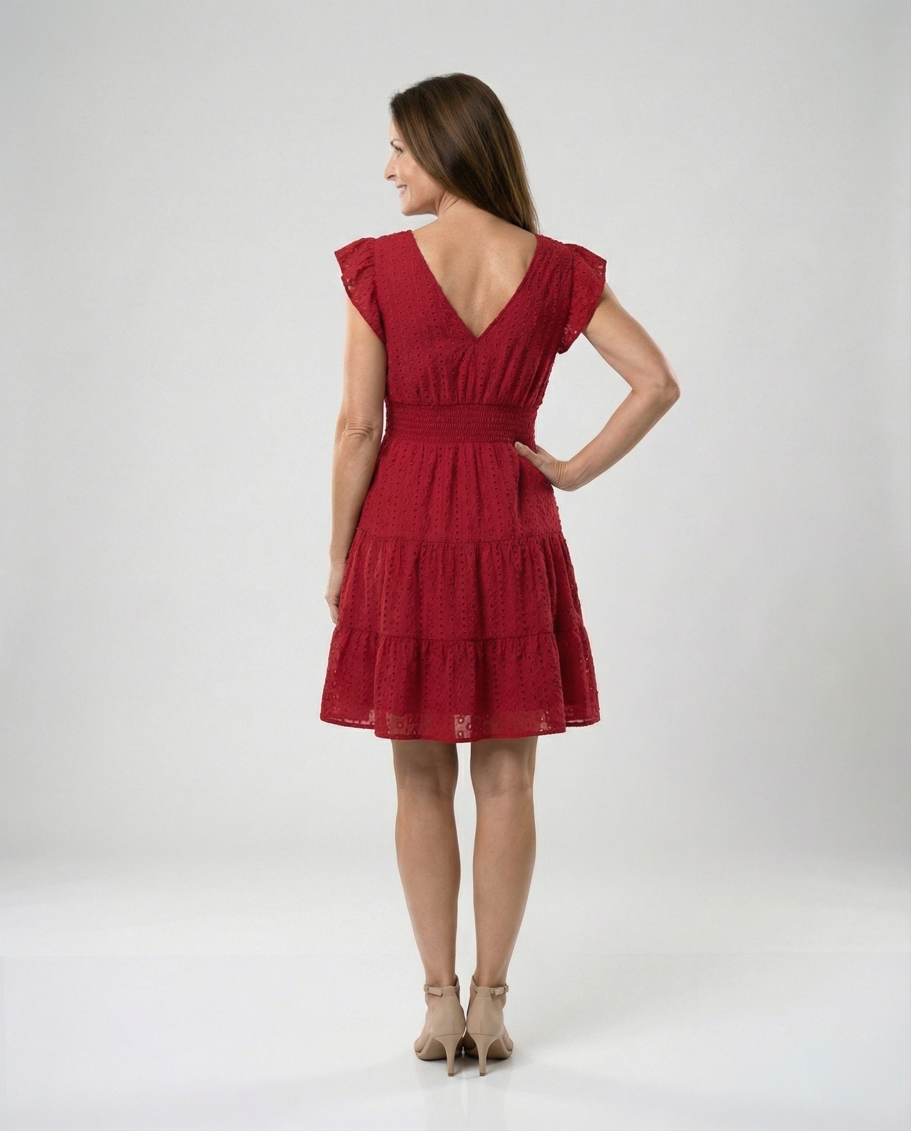 Women's midi dress with smocked waistband