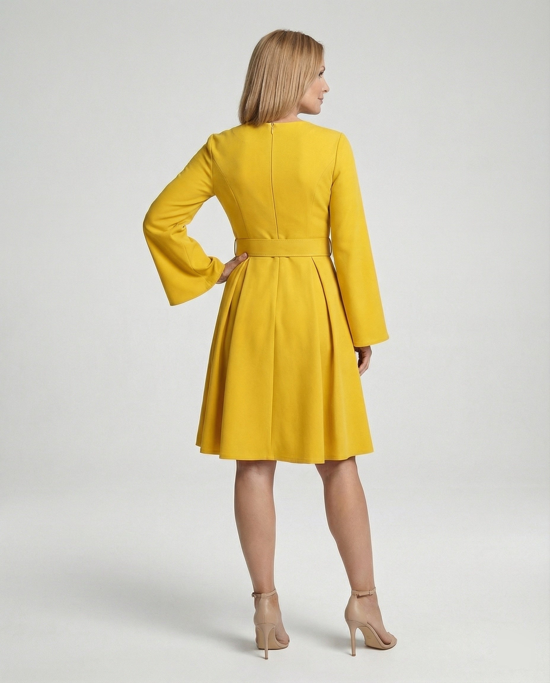 Midi dress with bell sleeves tailored for women