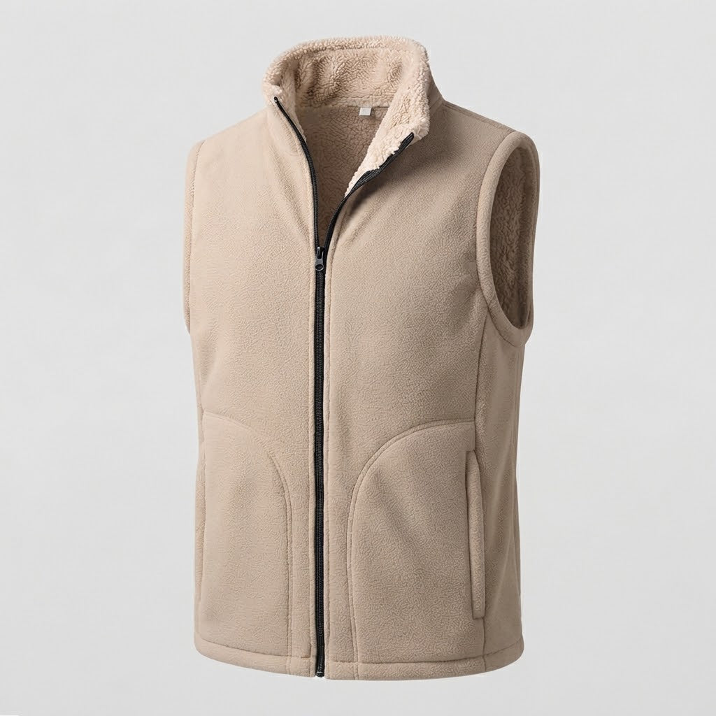Men's Warm Thermal Fleece Vest with Sherpa Inner Lining, Stand Collar and Hidden Side Pockets Chichicherry