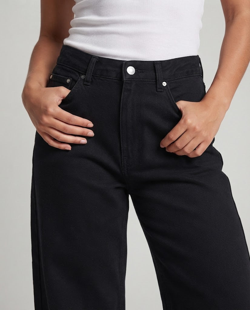 Women's extra-wide cotton twill baggy pants with a high waistband and clean look Chichicherry