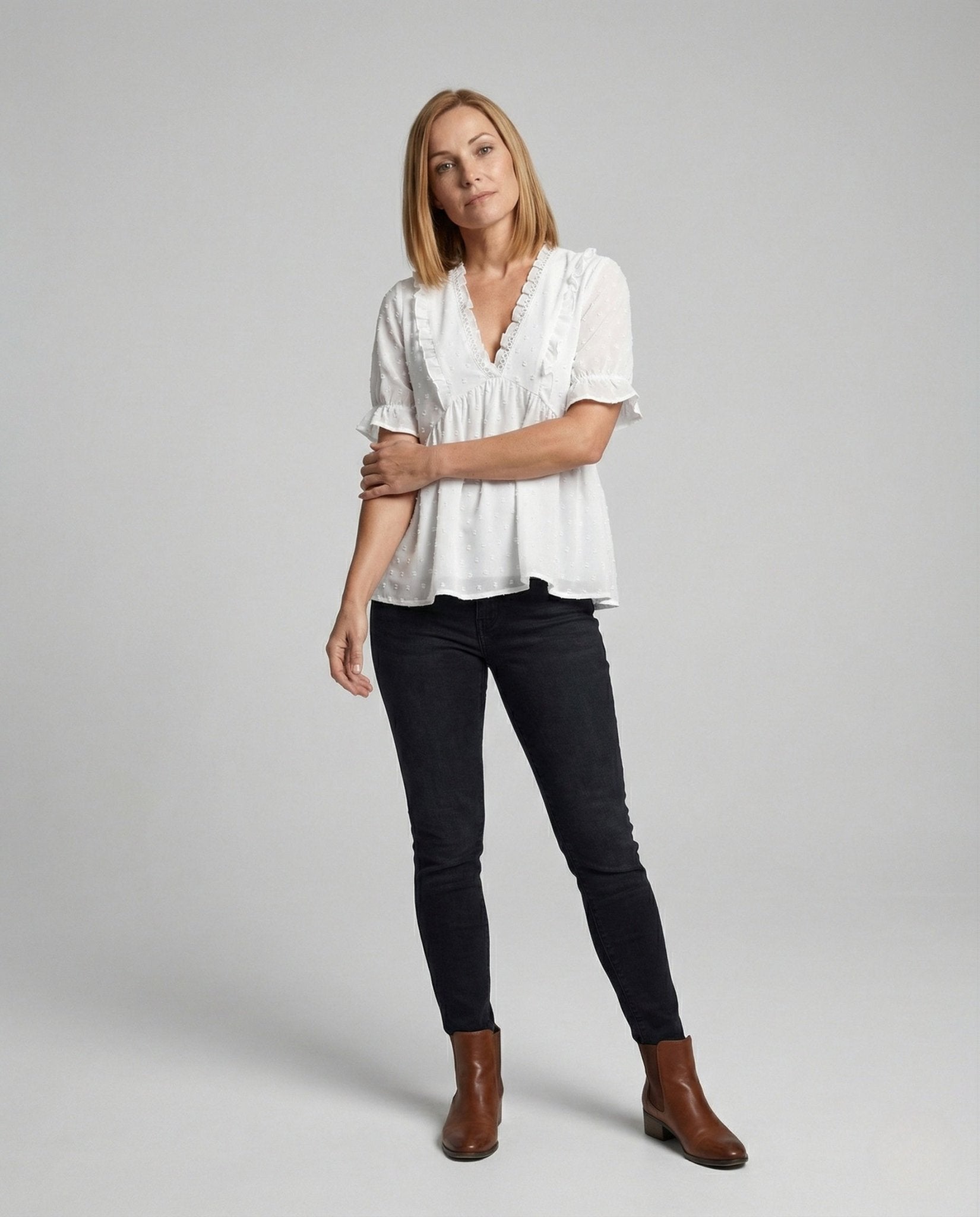 Blouse Ladies V Neck Ruffles - Chichicherry