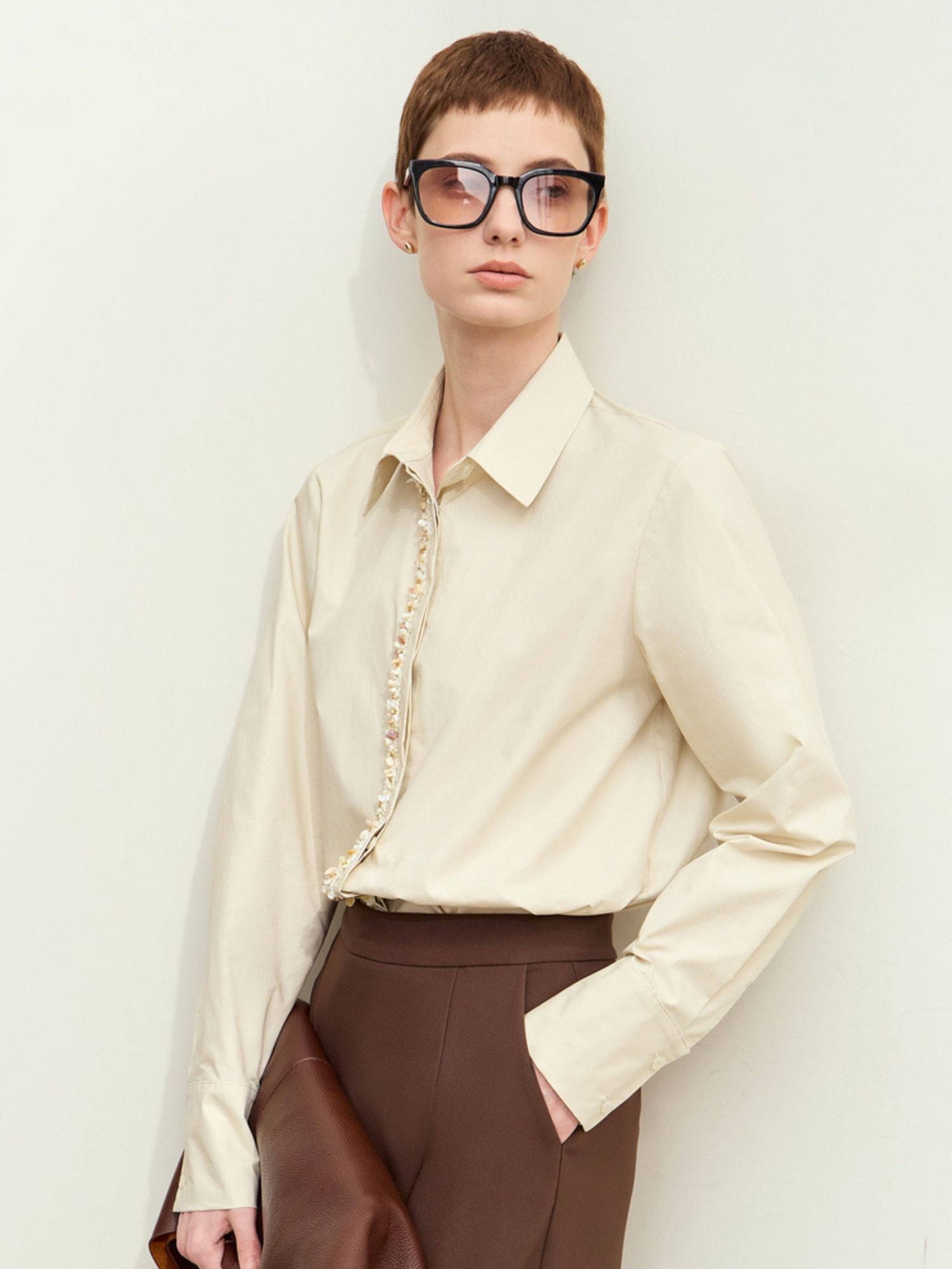 Blouse with Decorative Pearl Detail