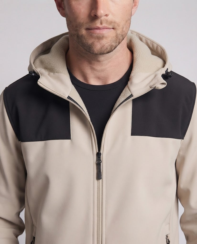 Men's softshell hooded jacket with warm fleece lining and windproof, water-repellent surface Chichicherry