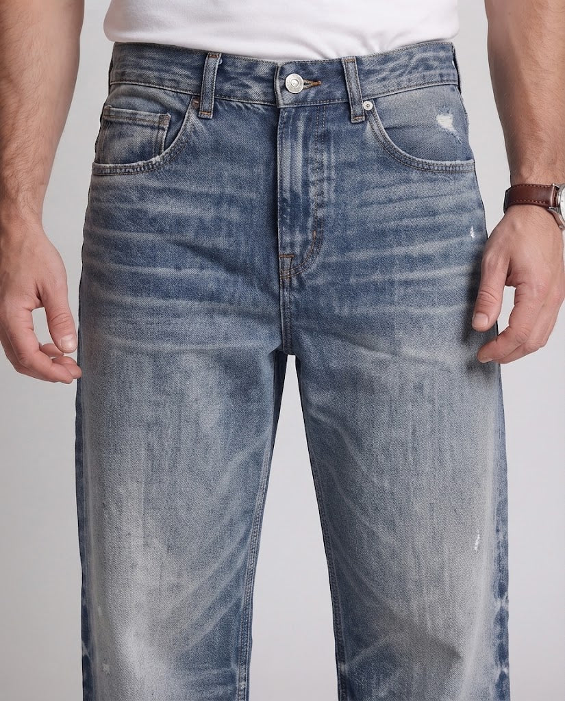 Men's extremely wide cut vintage denim baggy jeans with extended hem Chichicherry
