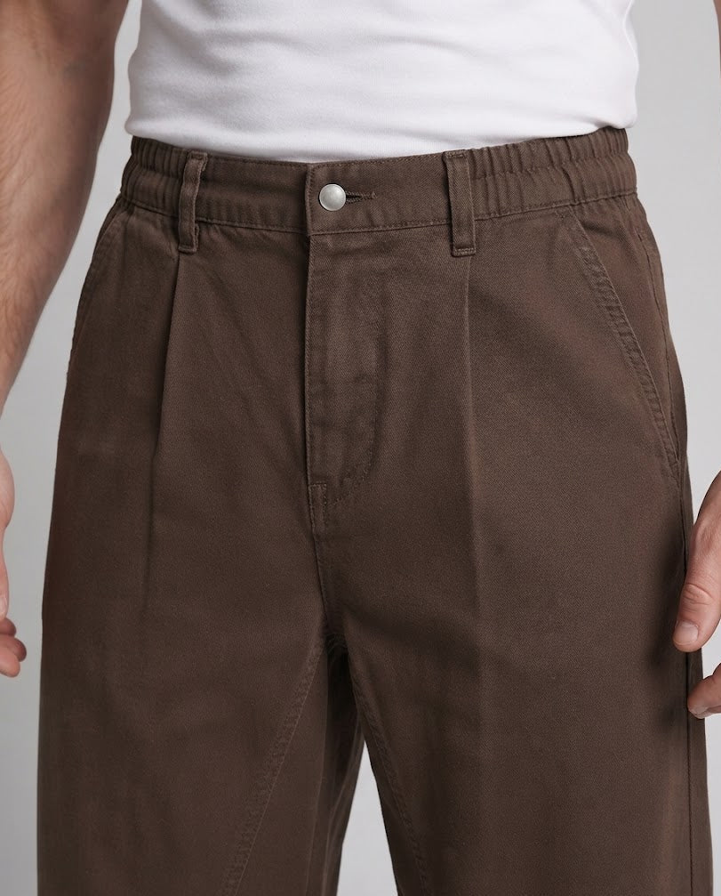 Men's Ultra-Wide Cotton Canvas Trousers in Palazzo Cut with Pleats Chichicherry