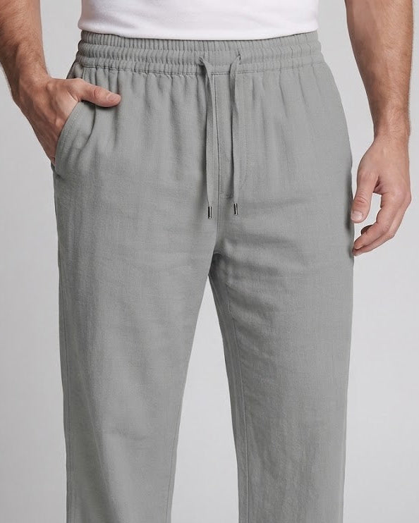 Men's linen blend lounge pants with wide leg, elastic waistband, and side pockets Chichicherry
