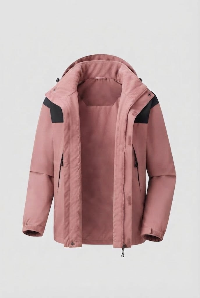 Men's Two-Layer Softshell Outdoor Jacket with Removable Fleece Inner Jacket and Hood Chichicherry