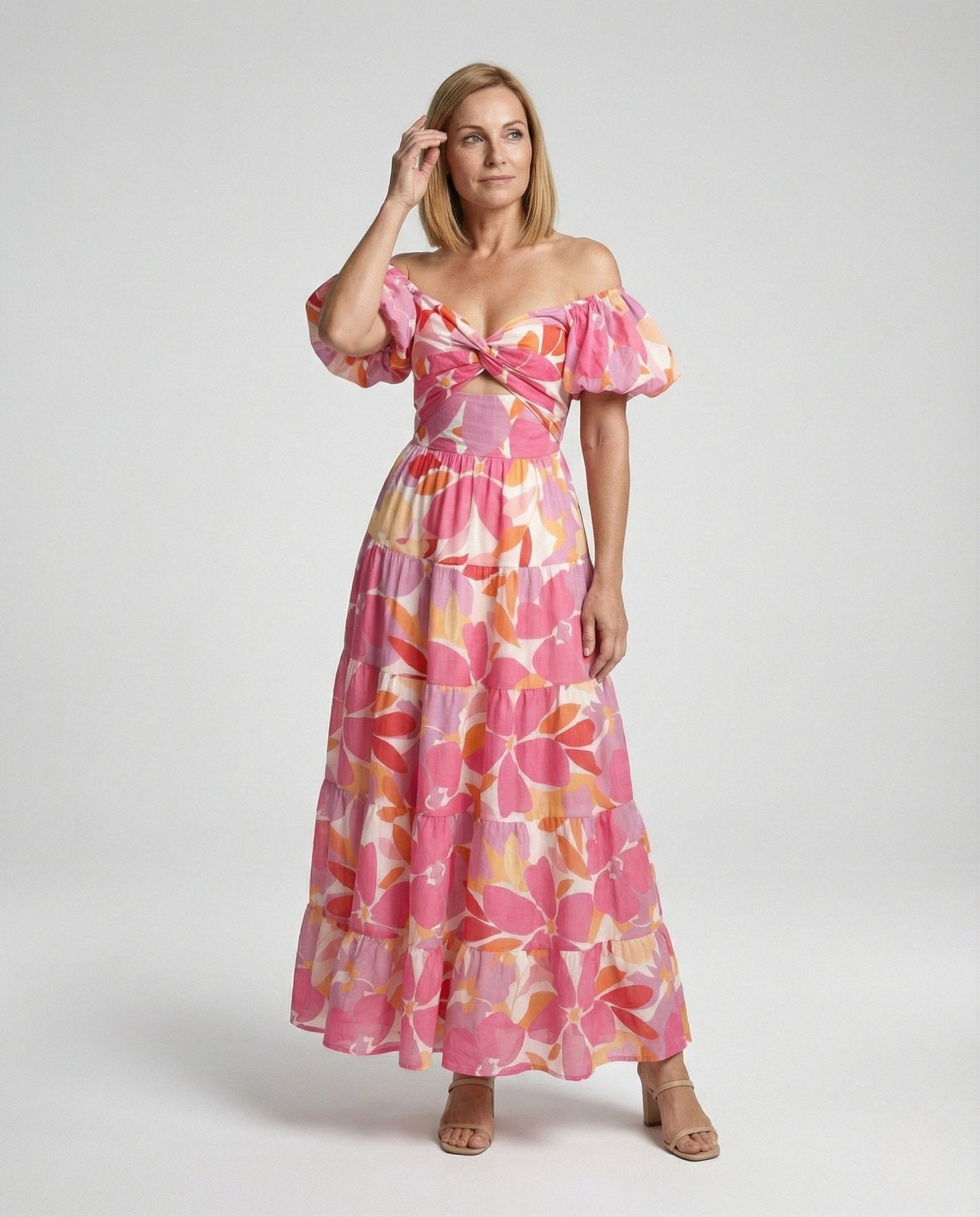 Carmen Maxi Dress With Puff Sleeves Women - Chichicherry