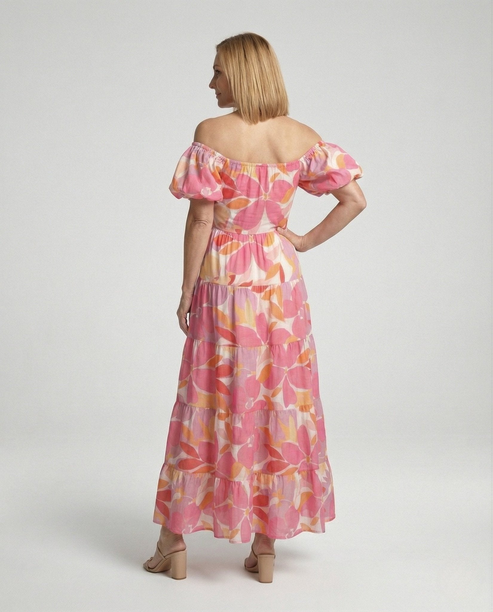 Carmen Maxi Dress With Puff Sleeves Women - Chichicherry