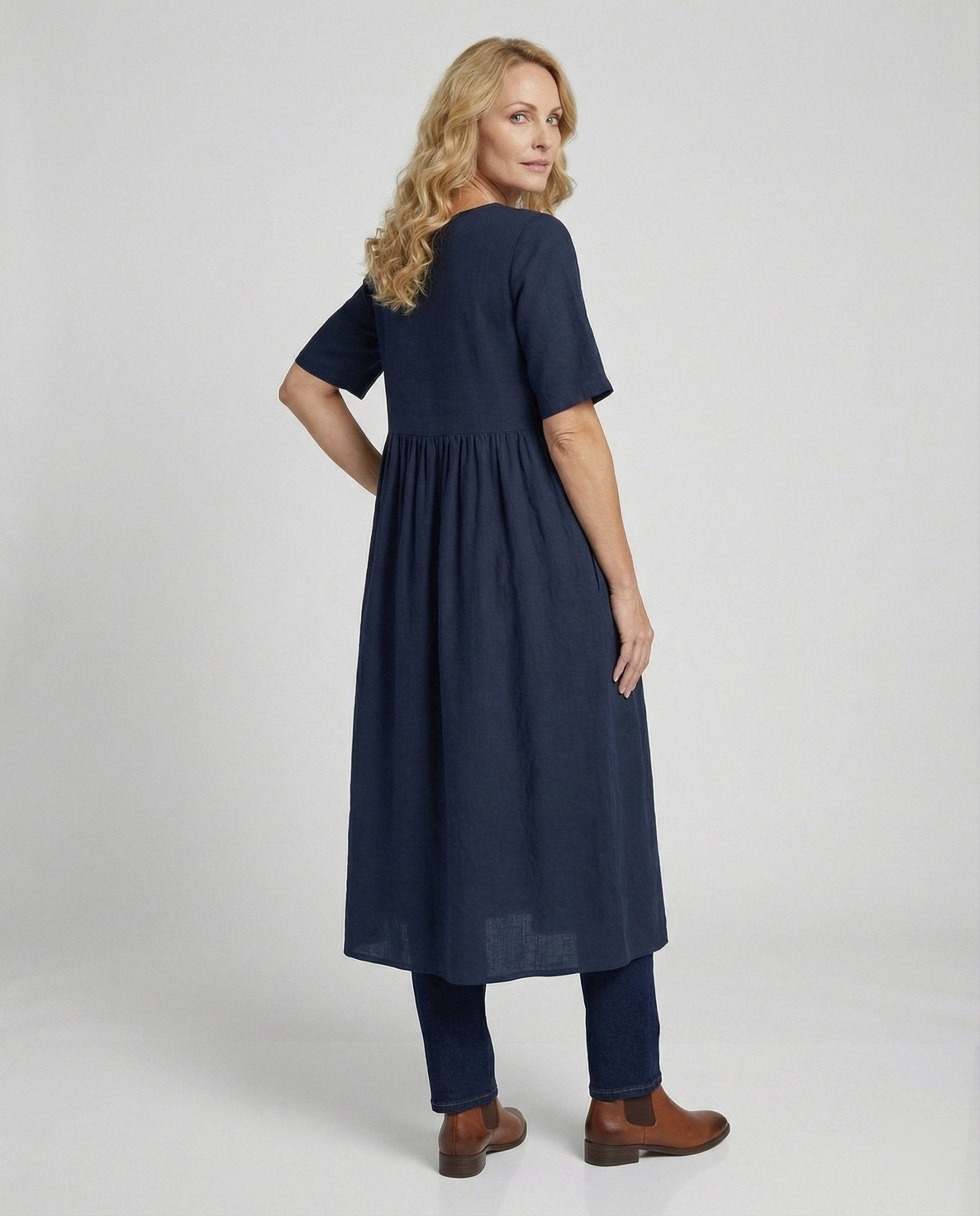 Casual dress women midi dress linen look - Chichicherry