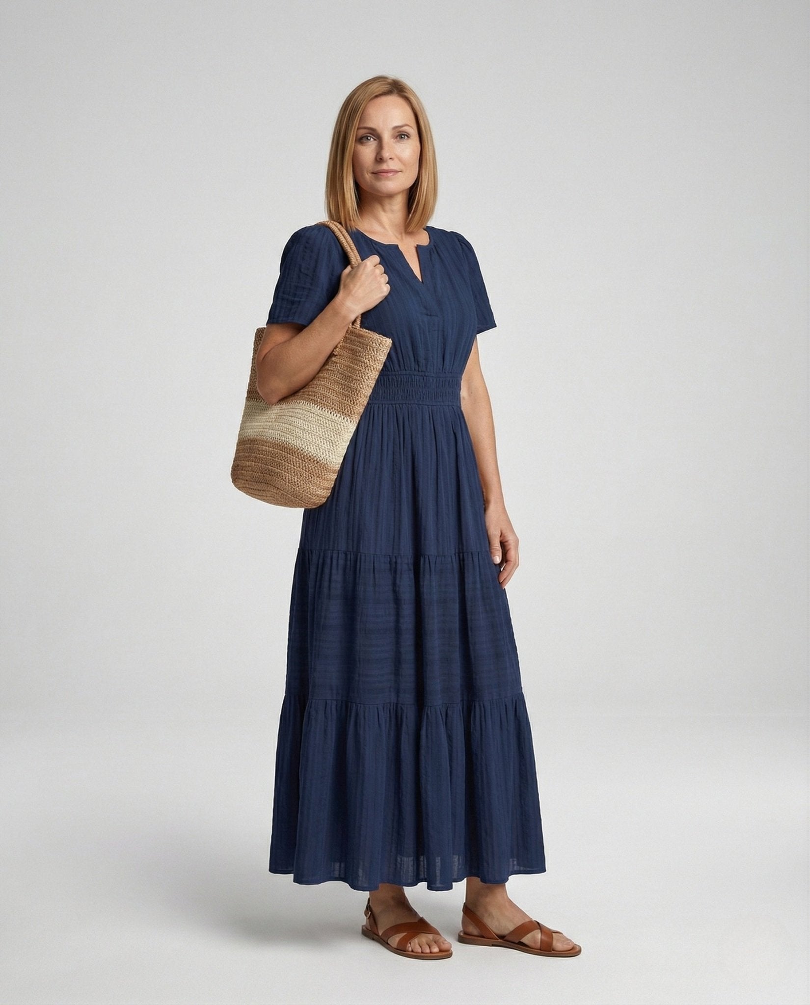 Casual dress women midi dress pleats - Chichicherry