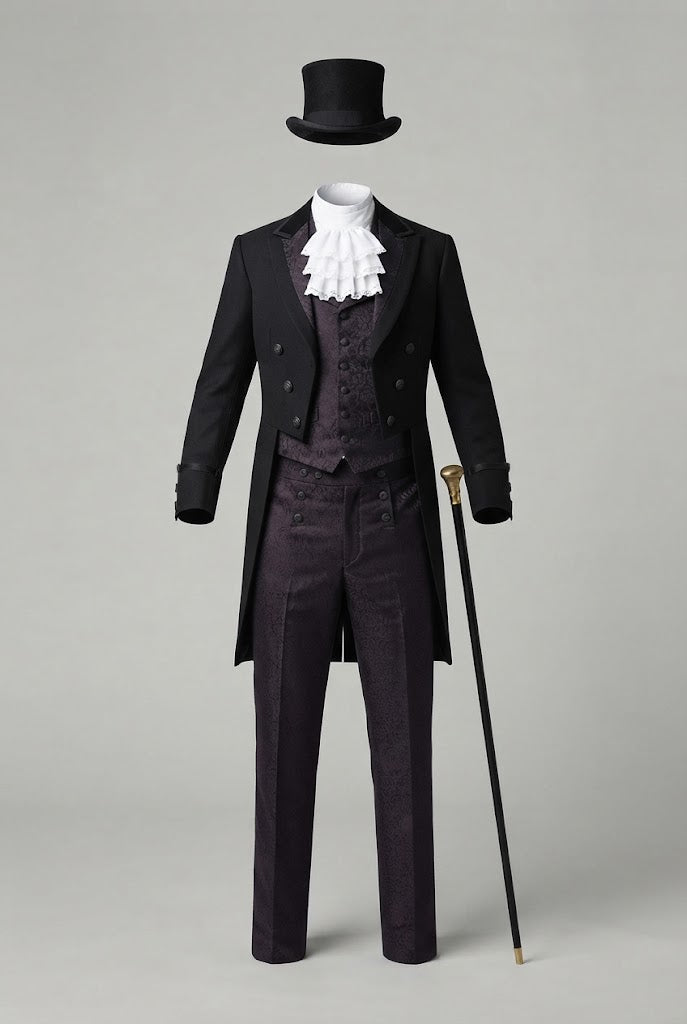 Men's elegant tailcoat with intricate decorations and double button placket Chichicherry