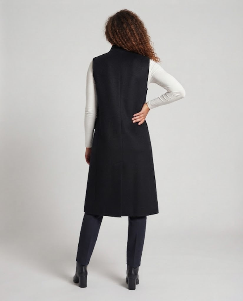 Women's Sleeveless Long Wool Blend Vest with Stand-up Collar and Decorative Button Placket Chichicherry