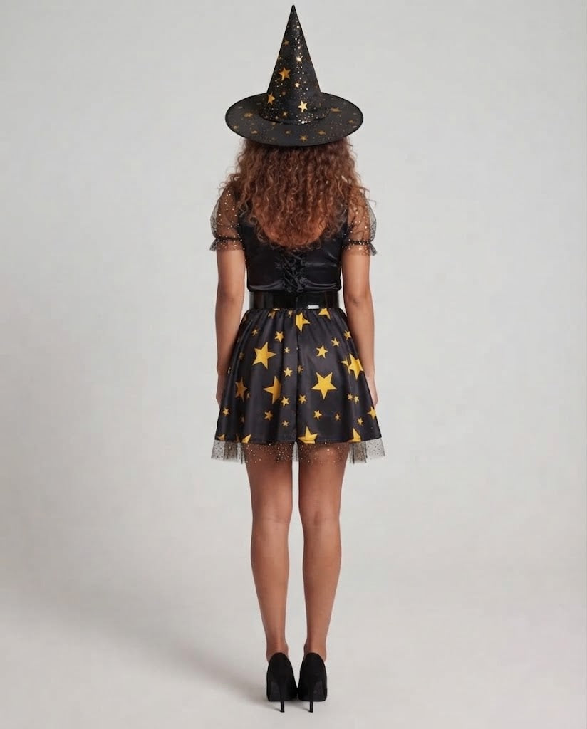 Women's fairy-tale witch costume with stars and lace details Chichicherry