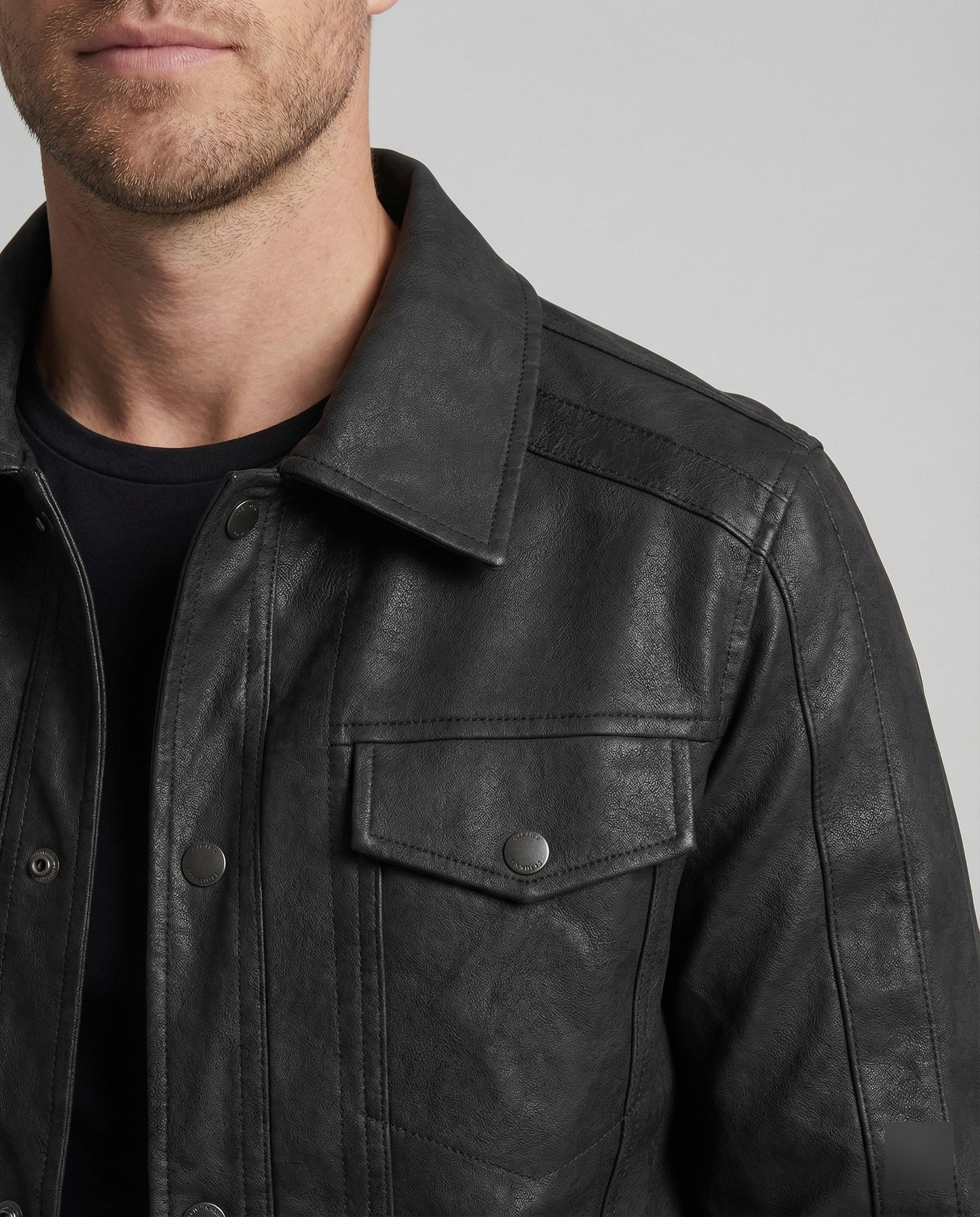 Men's Biker Leather Jacket Short