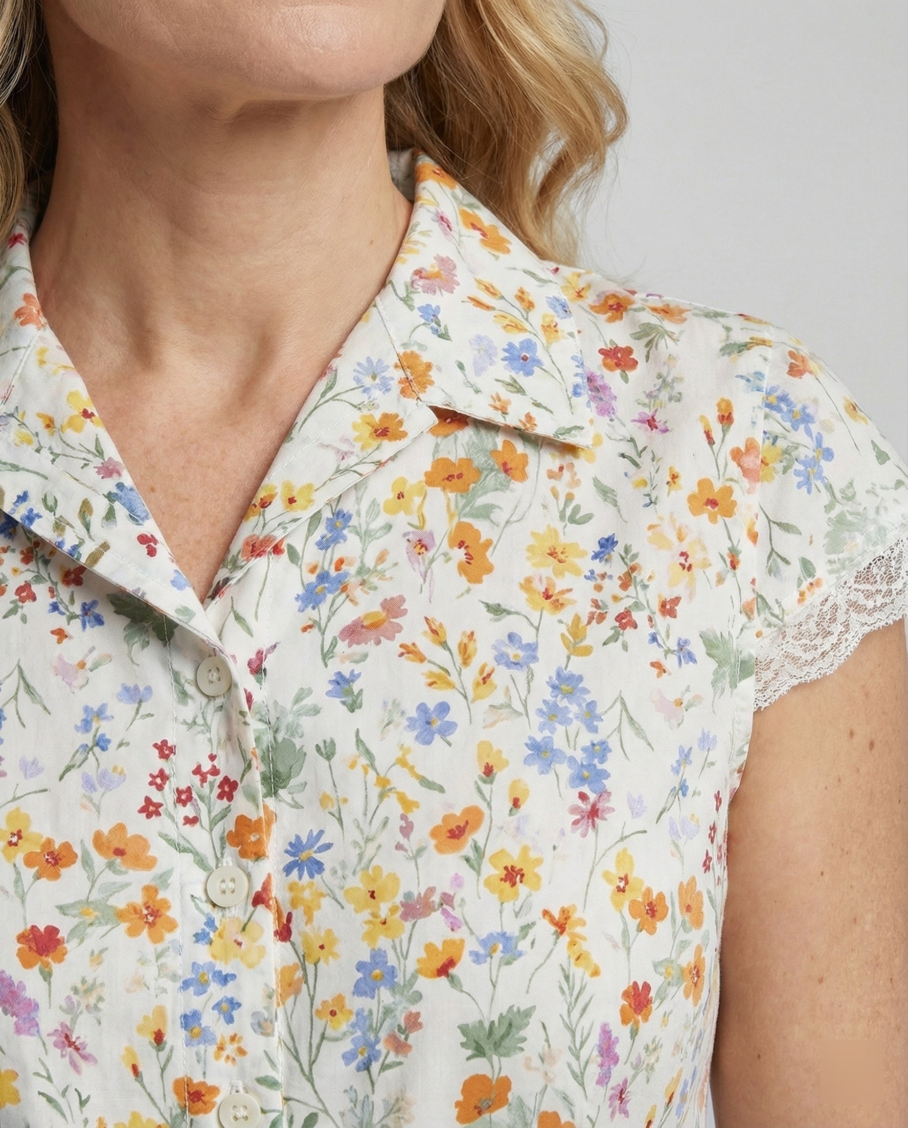 Ladies Blouse Top Lace Short Sleeve