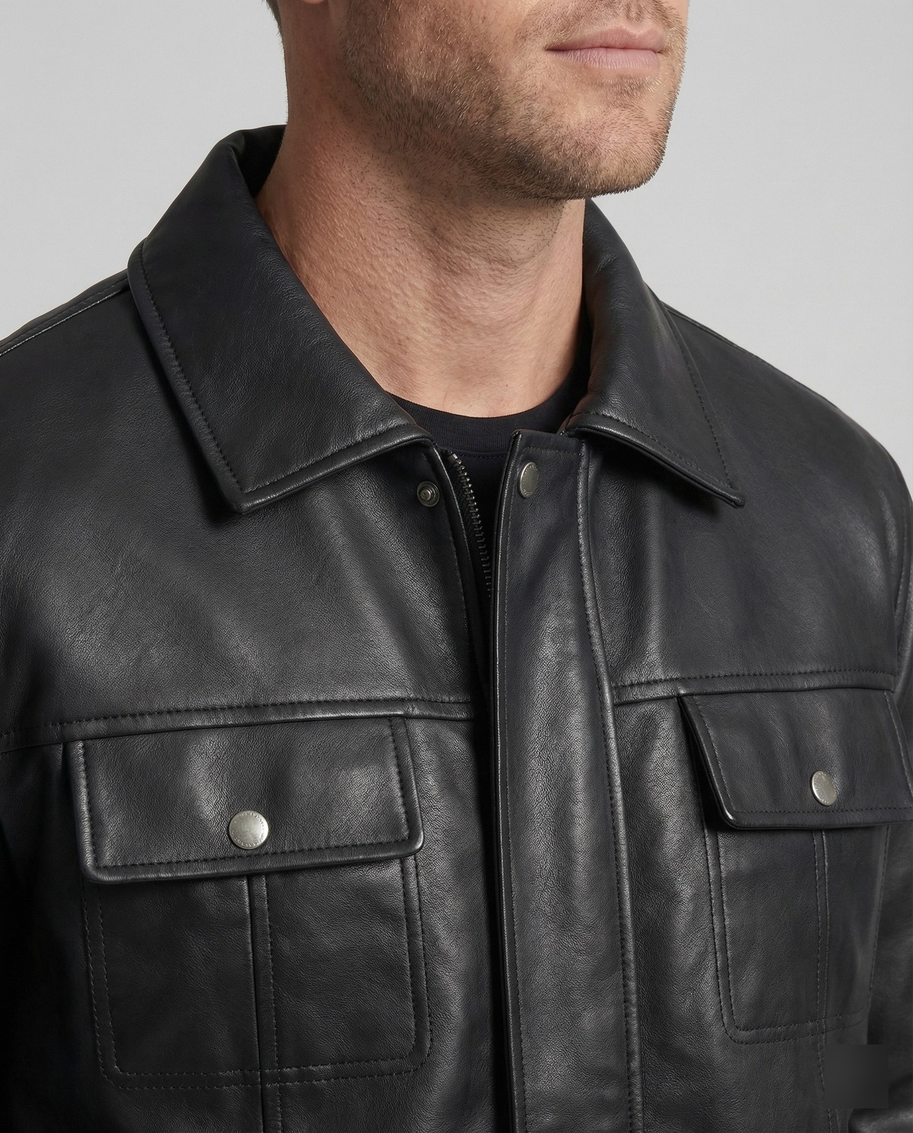Men's Faux Leather Shirt Jacket