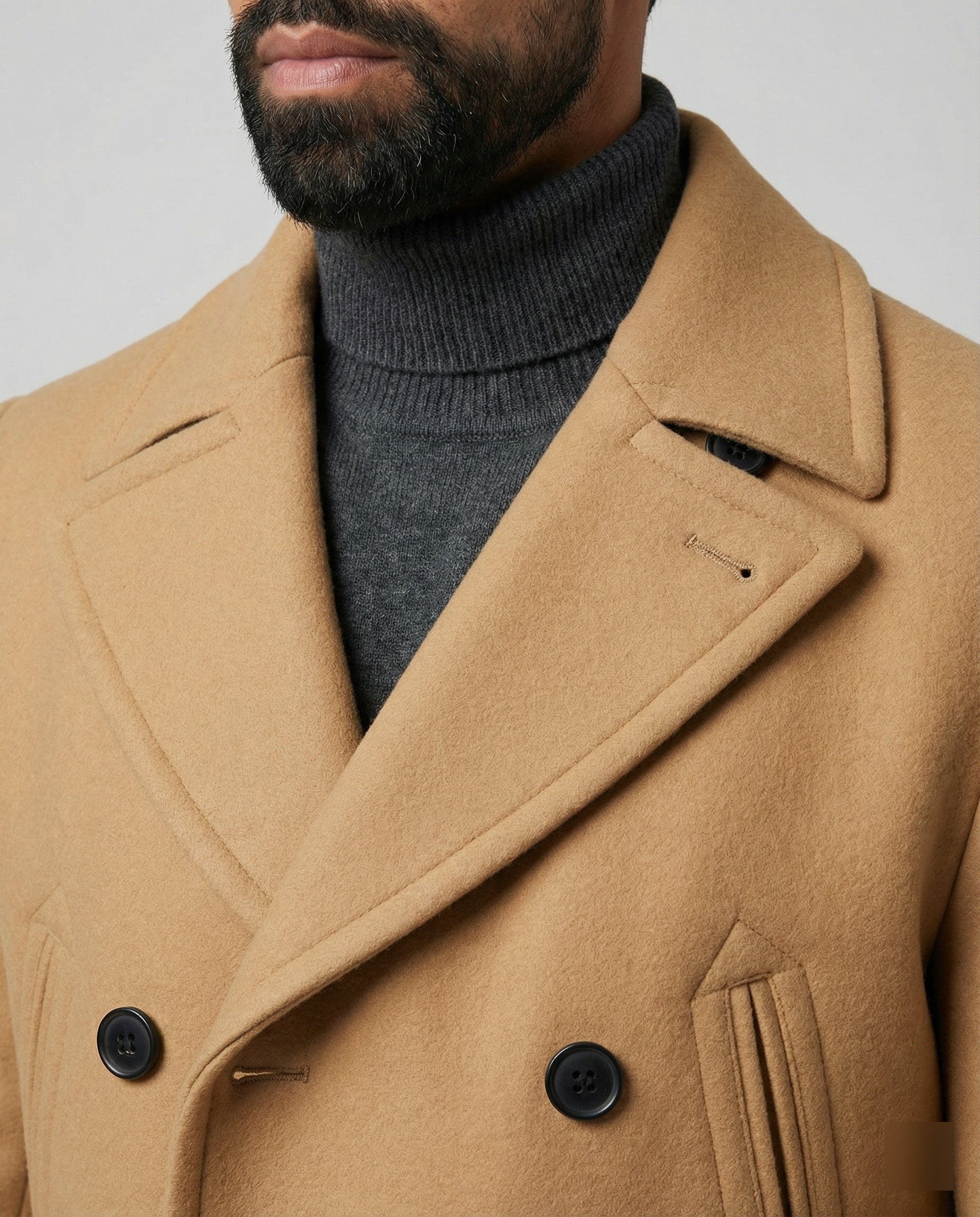Men's Elegant Wool Coat with Double Button Placket