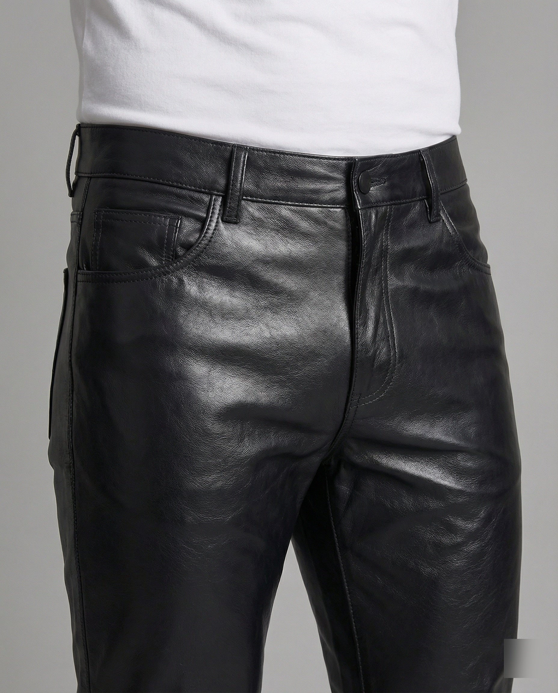Men's Faux Leather Pants Slim Fit with Quilted Details