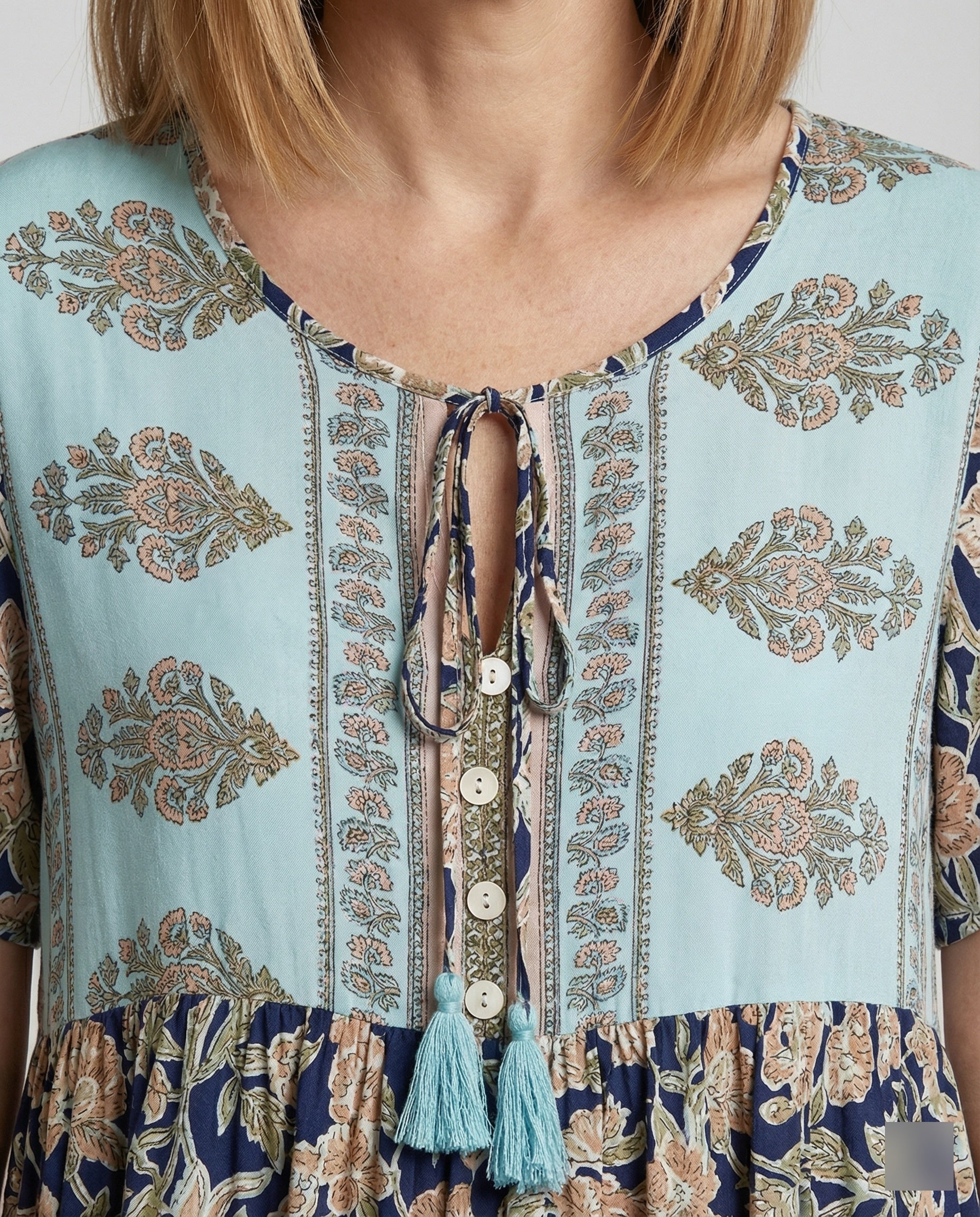 Ladies Boho Midi Dress A-Line with Trim