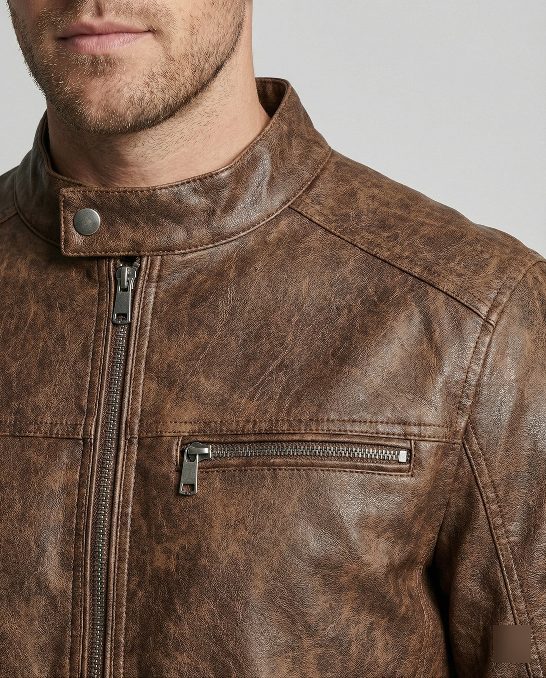 Men's Vintage Leather Jacket Asymmetrical