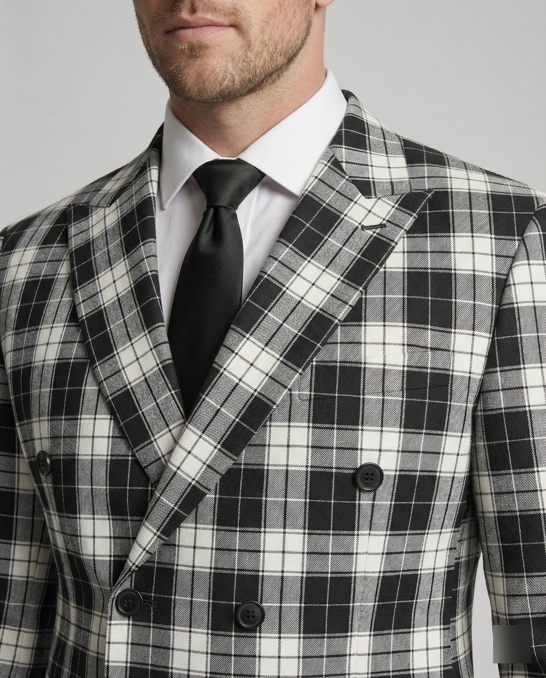 Men's Suit Set Checked Double-Breasted