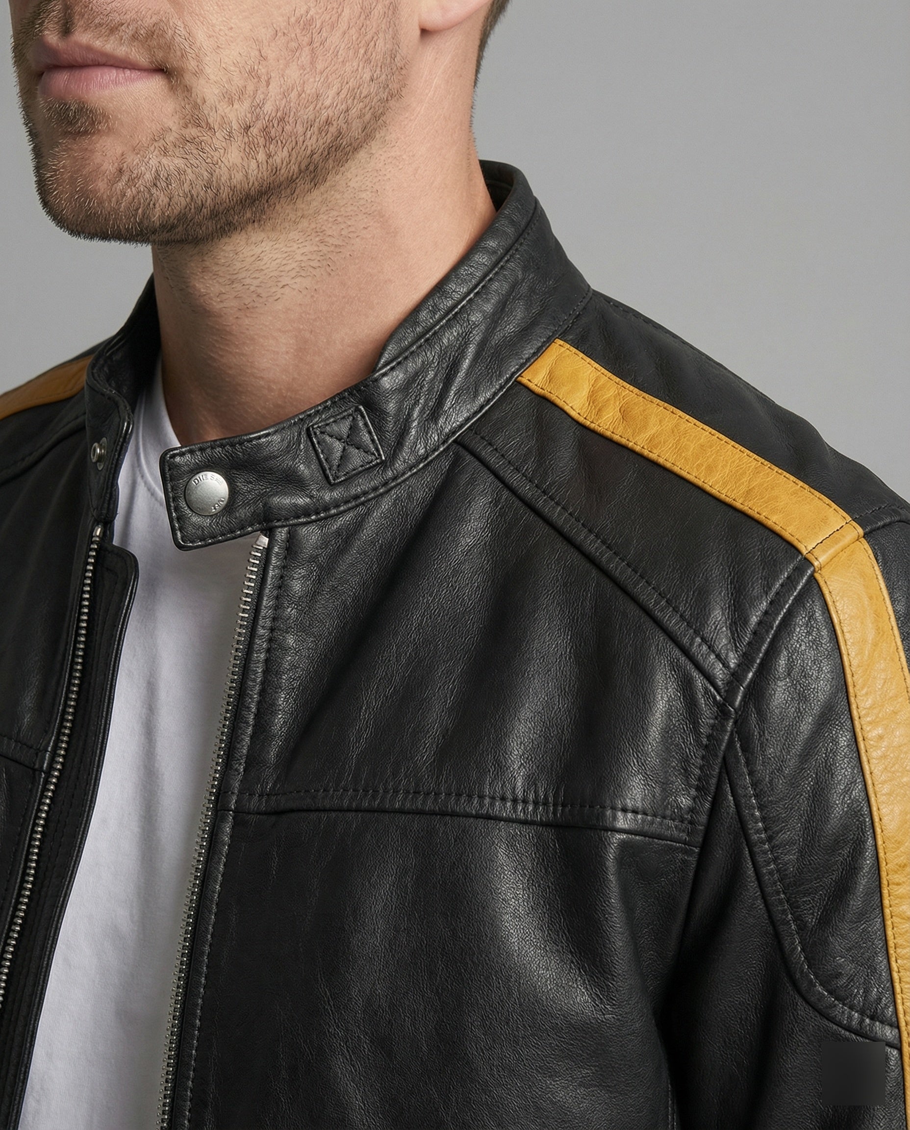 Men's Motorcycle Leather Jacket Stand Collar
