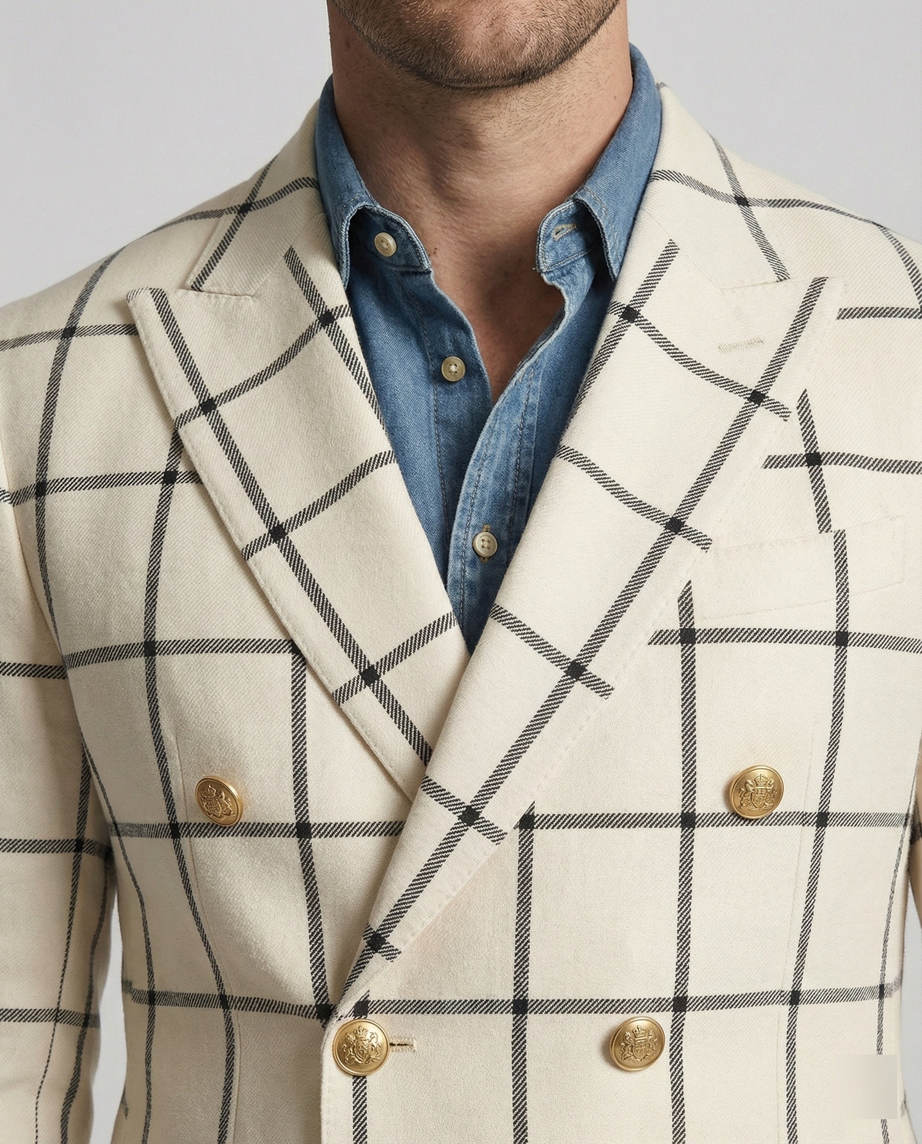 Men's Check Blazer – Men's Blazer with Double-Breasted Button Placket