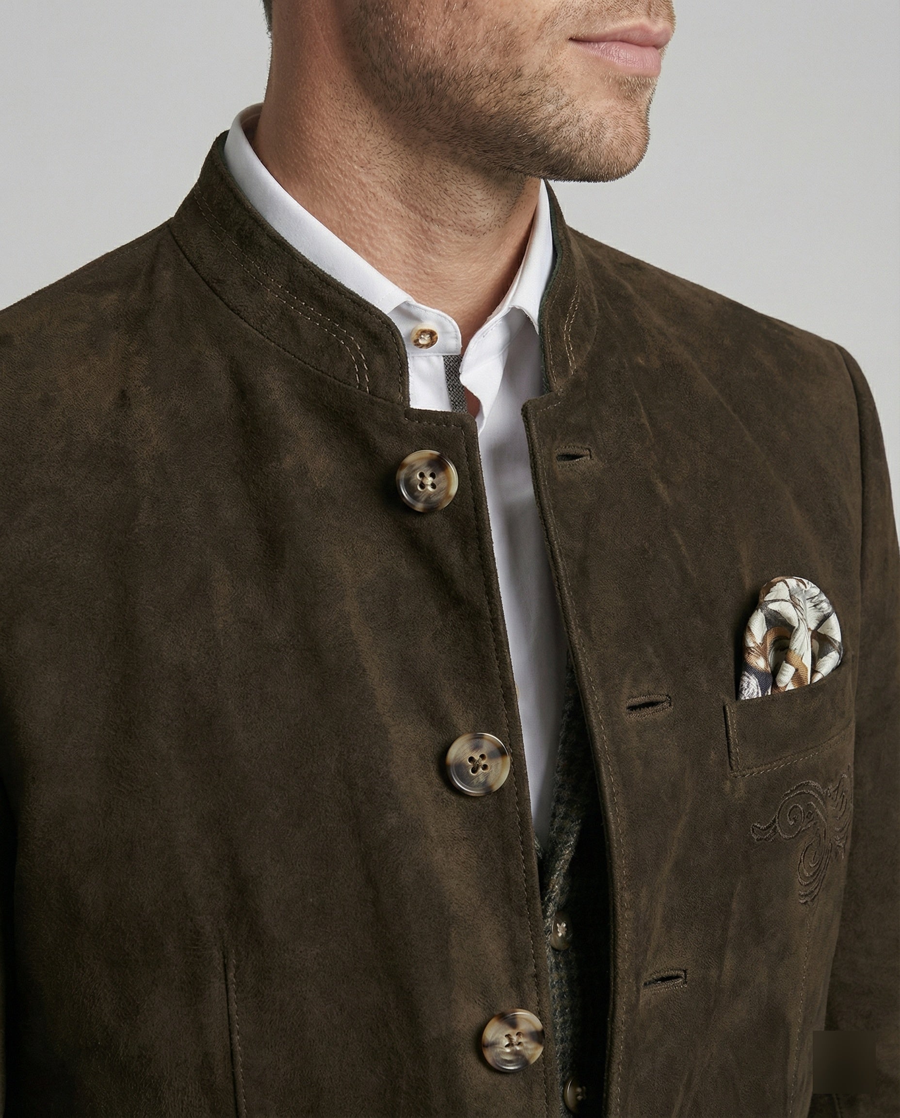 Men's suede jacket with decorative buttons