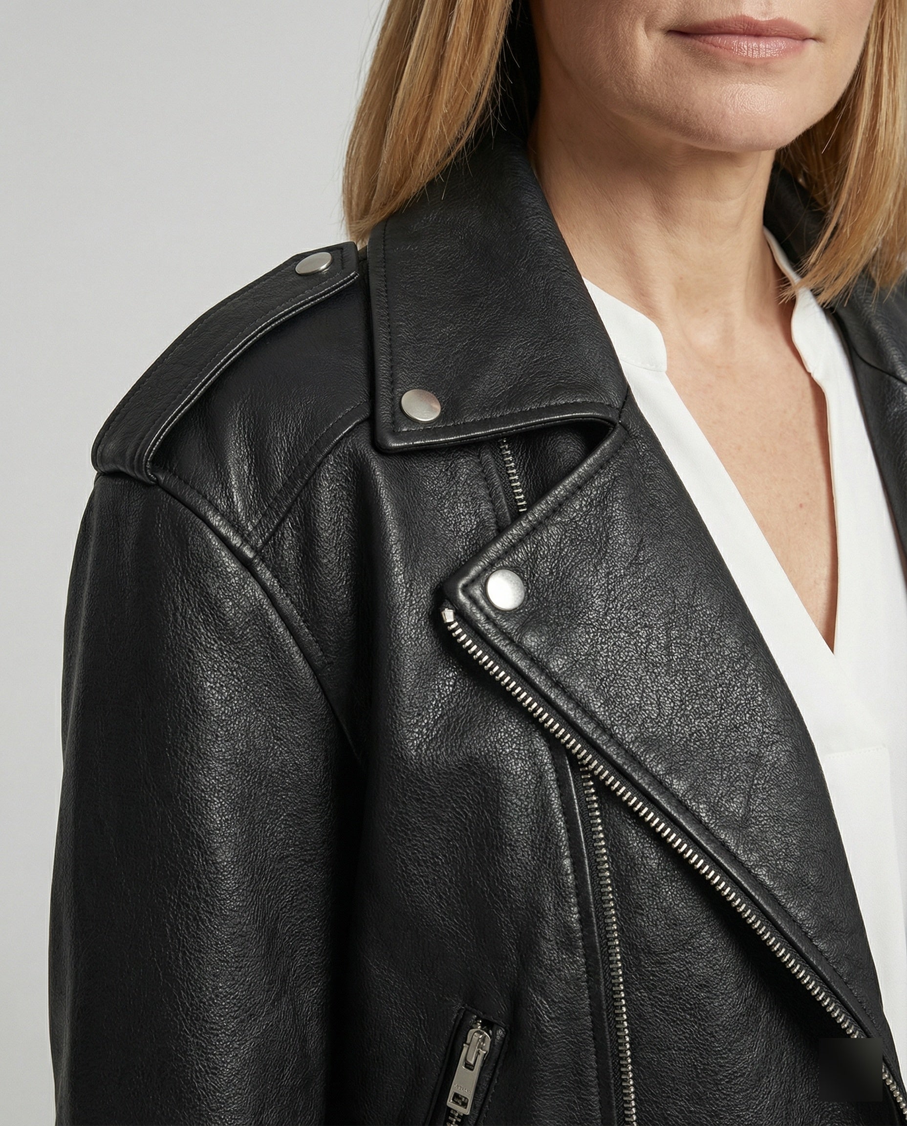 Women's Leather Jacket Black Oversize