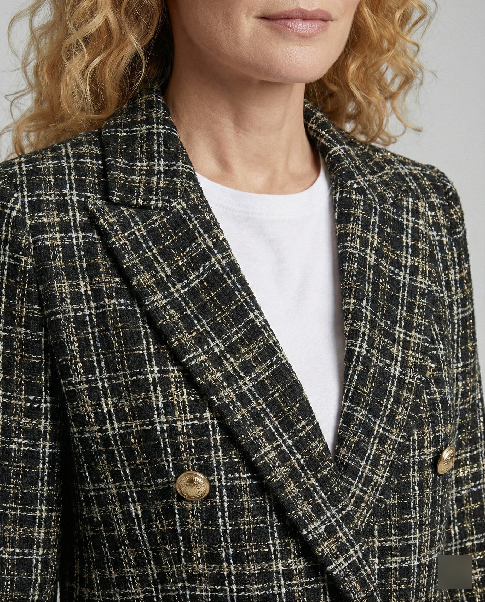Ladies Tweed Blazer with Double-Breasted Button Placket