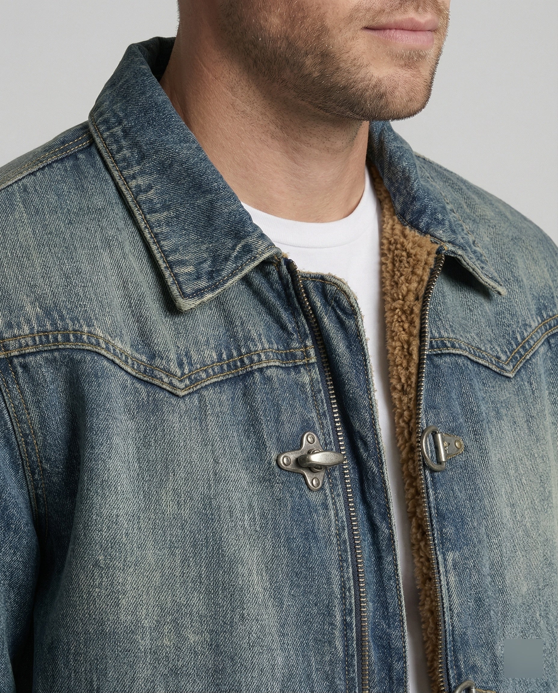 Men's Jeans Jacket Bomber with Teddy Lining