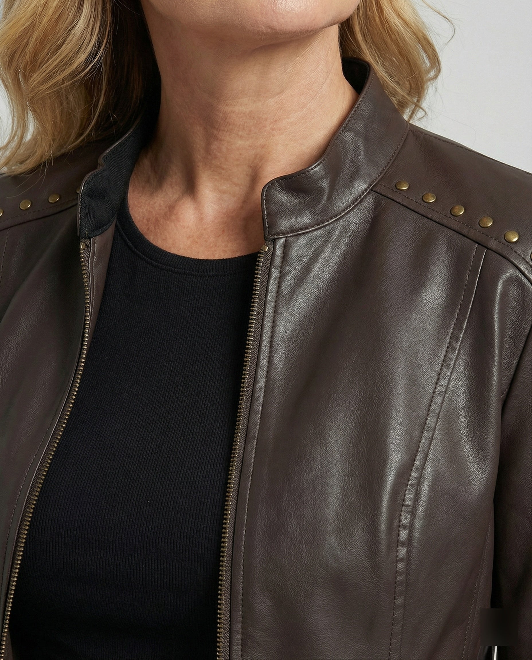 Women Leather Jacket Black with Studs