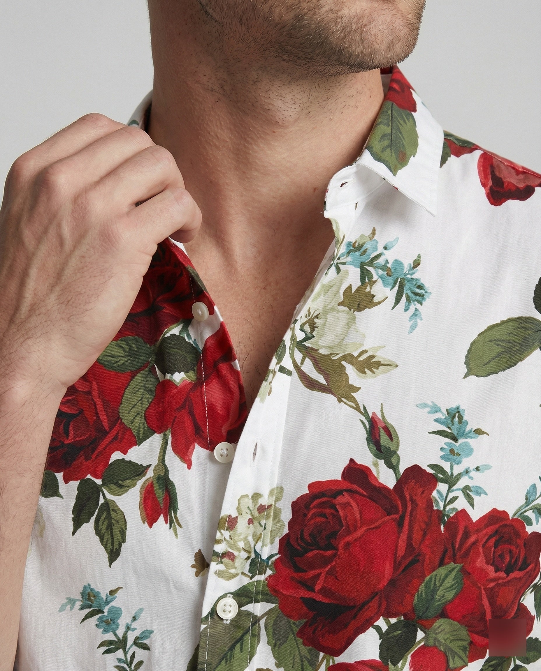 Short sleeve shirt men floral pattern linen look