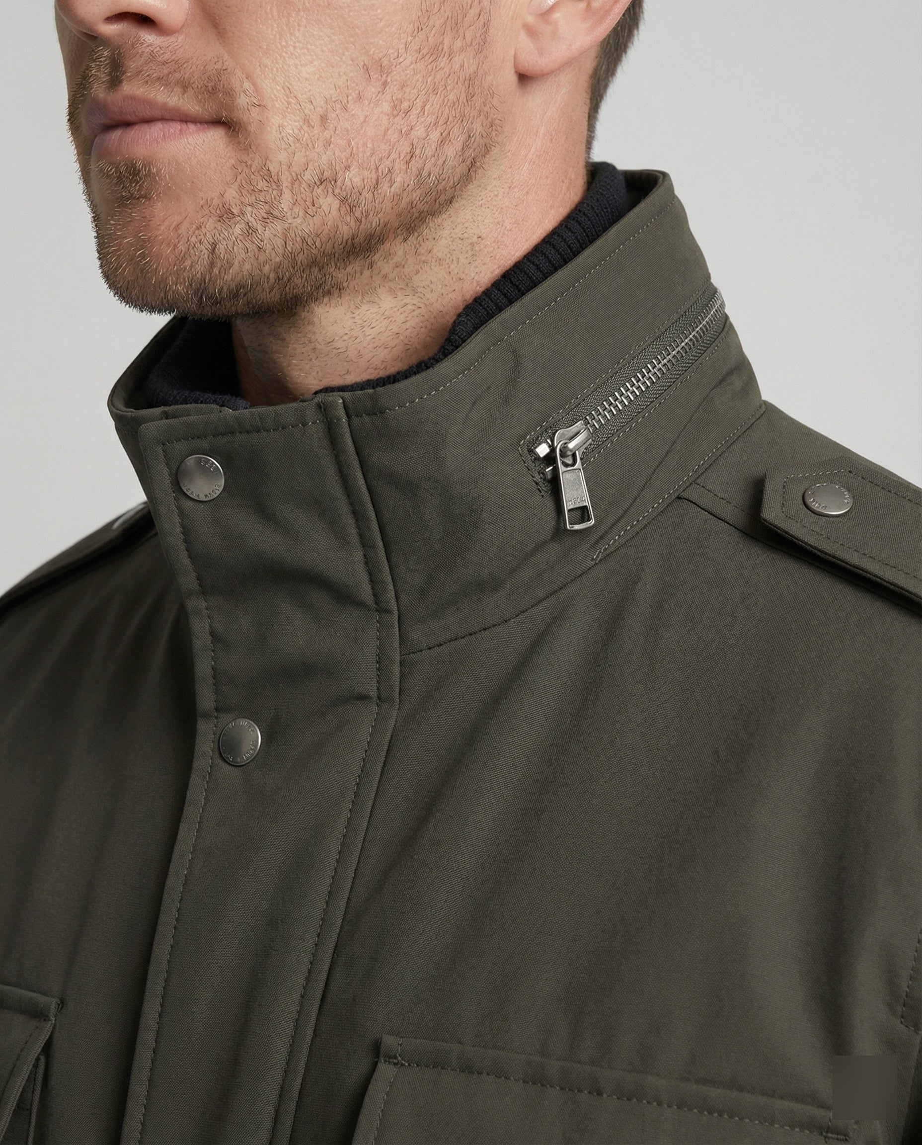 Men's utility jacket with high collar