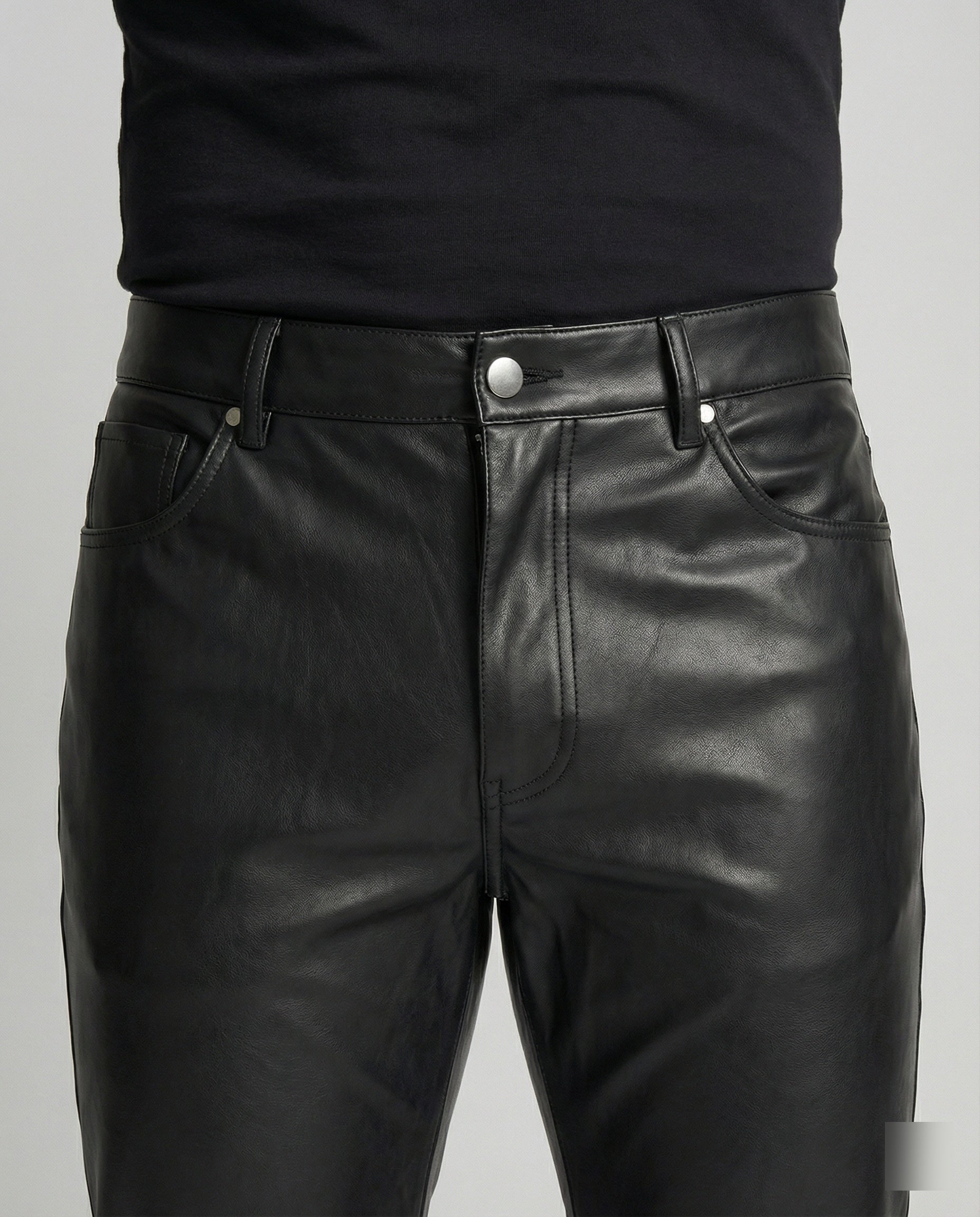 Men's Faux Leather Pants Slim Fit with Pockets