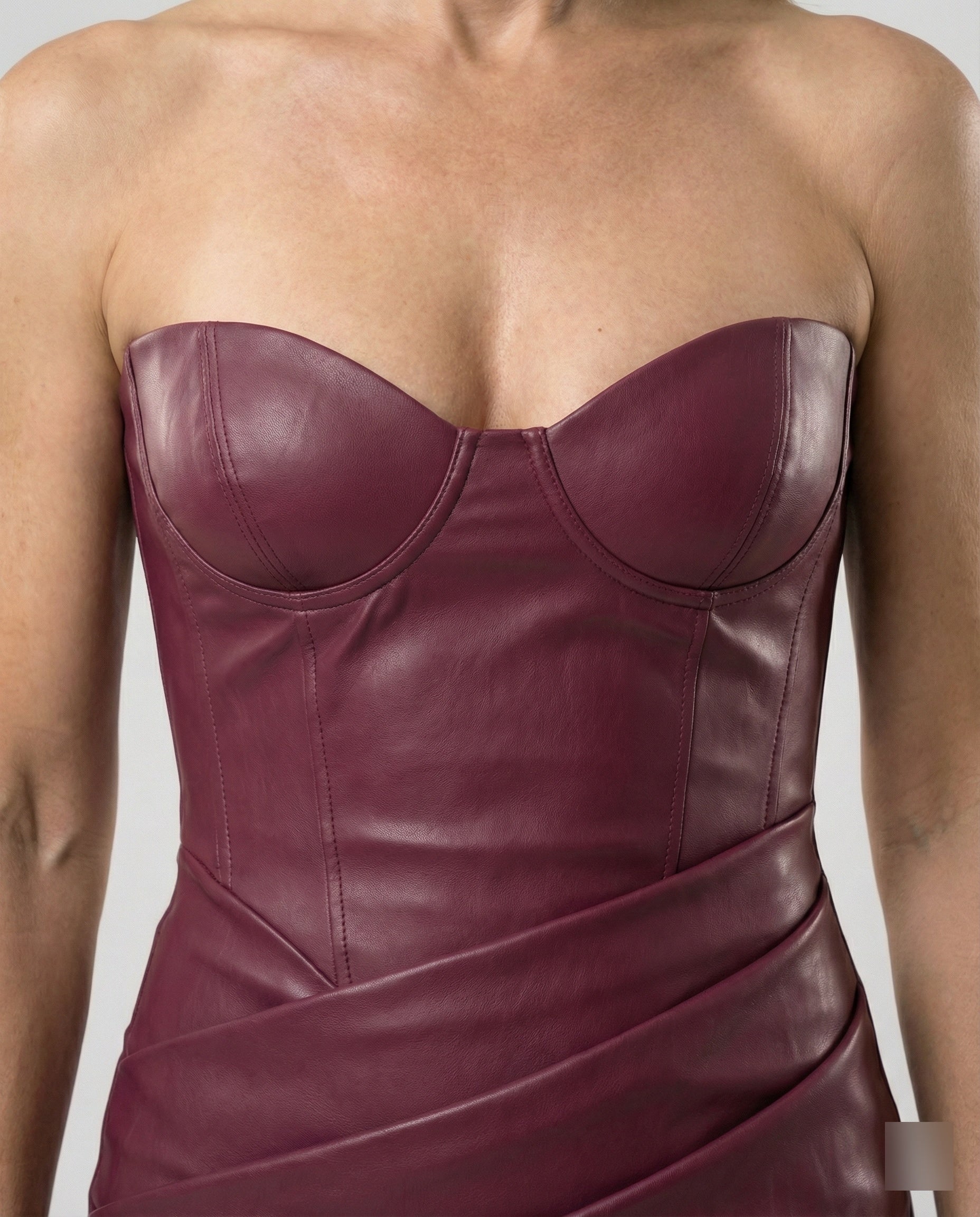 Women's long-sleeved leather dress with heart neckline