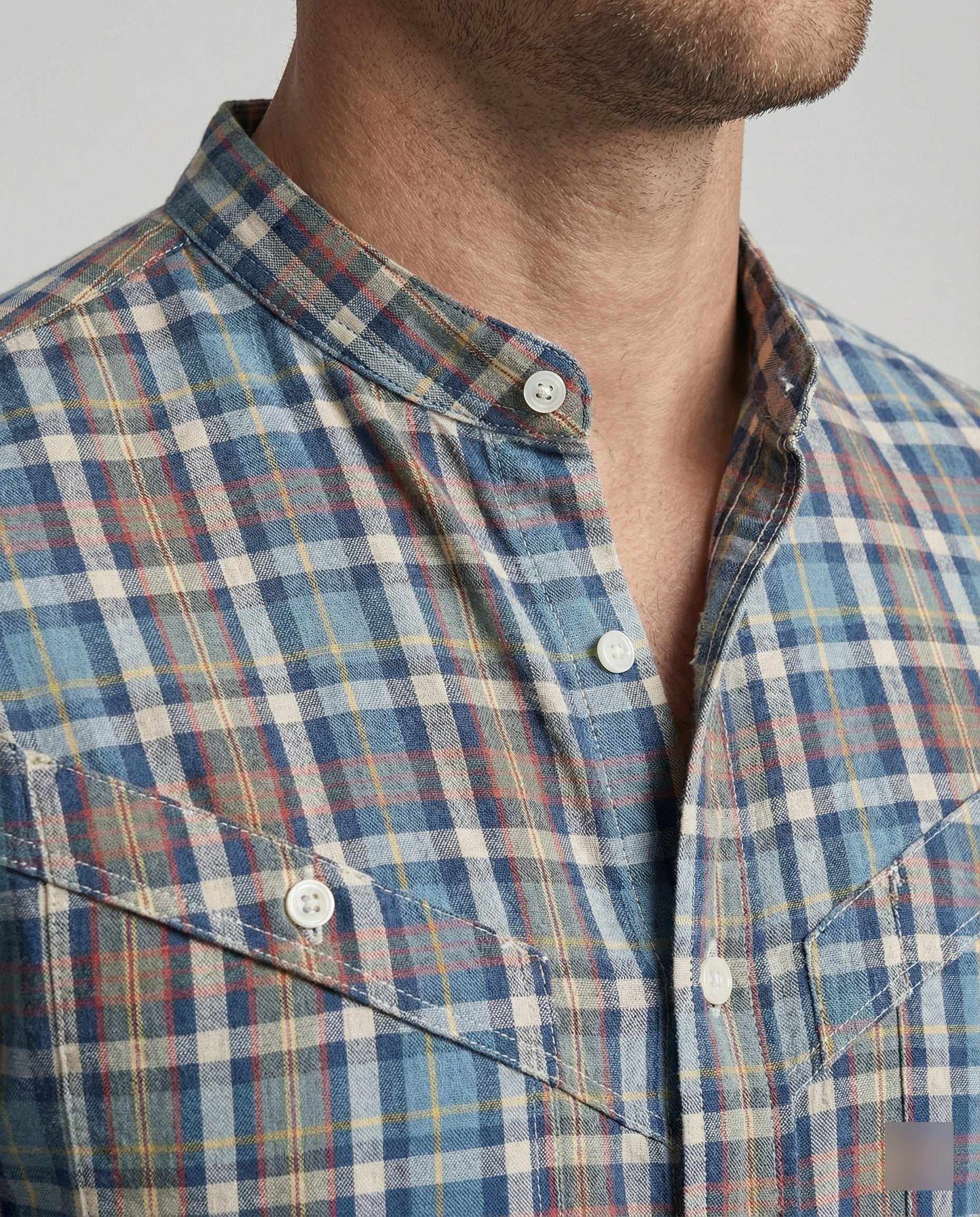 Men's Long Sleeve Shirt Checked Stand Collar