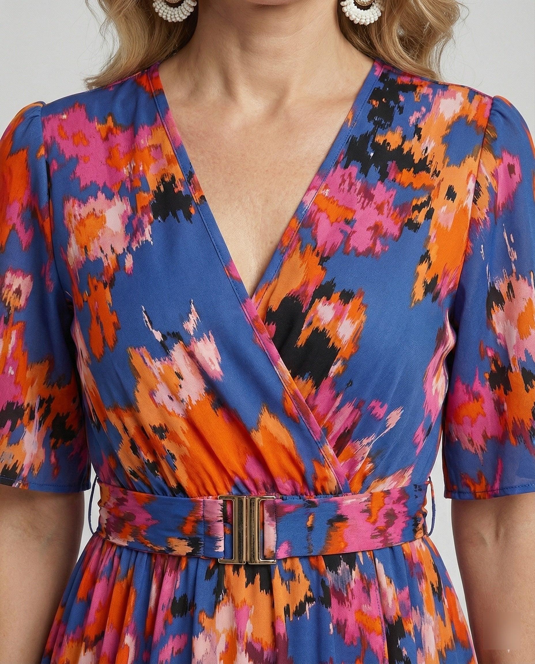Women's maxi dress with belt asymmetric