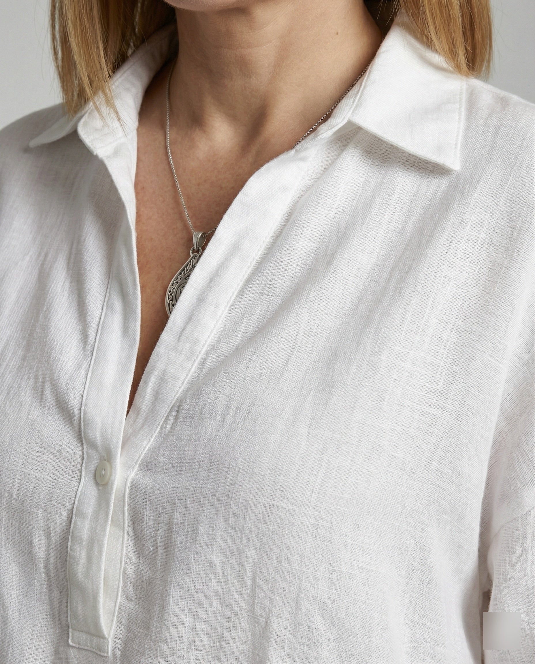 Linen blouse women with button placket