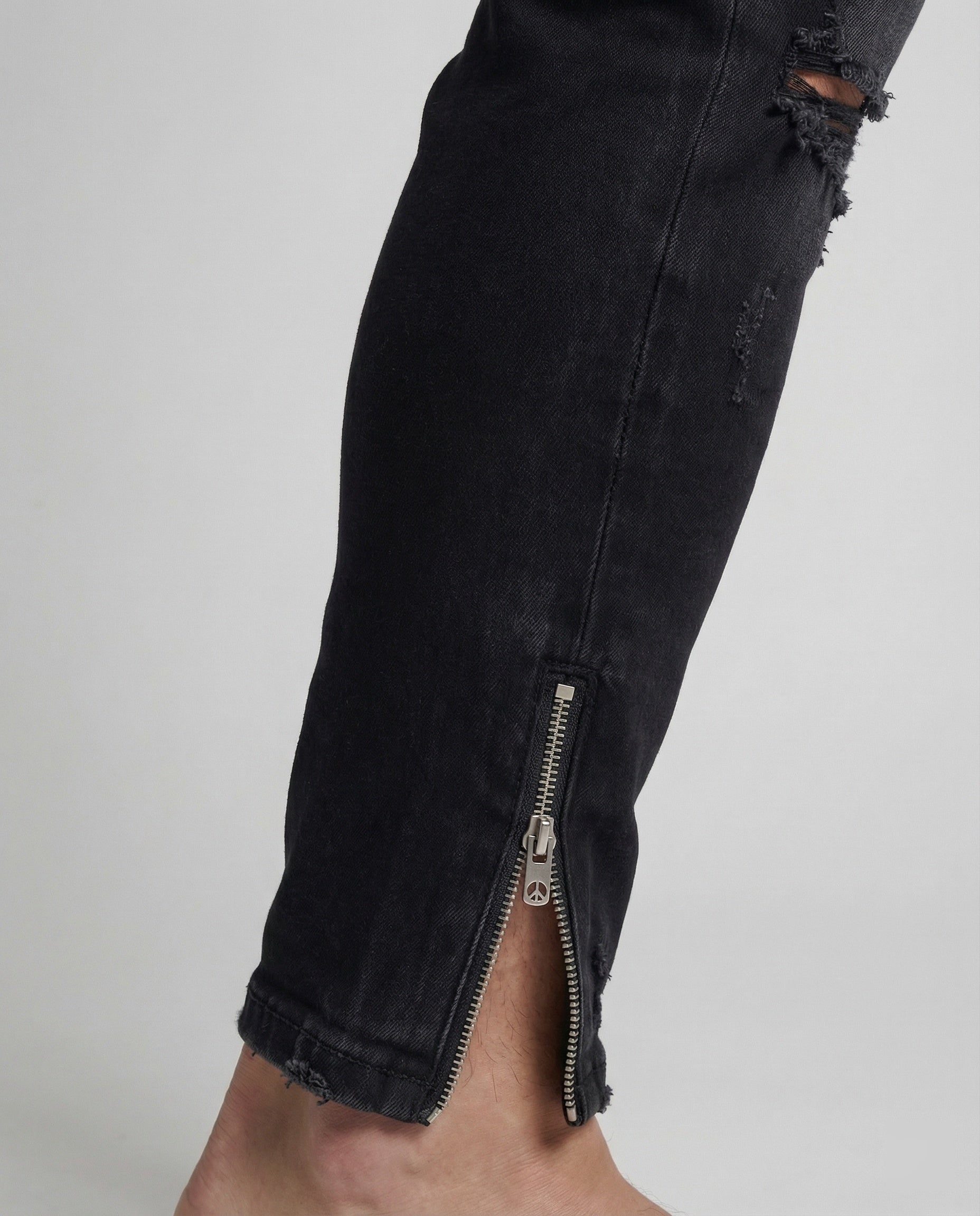 Men's Skinny Jeans with Rips & Hem Zipper
