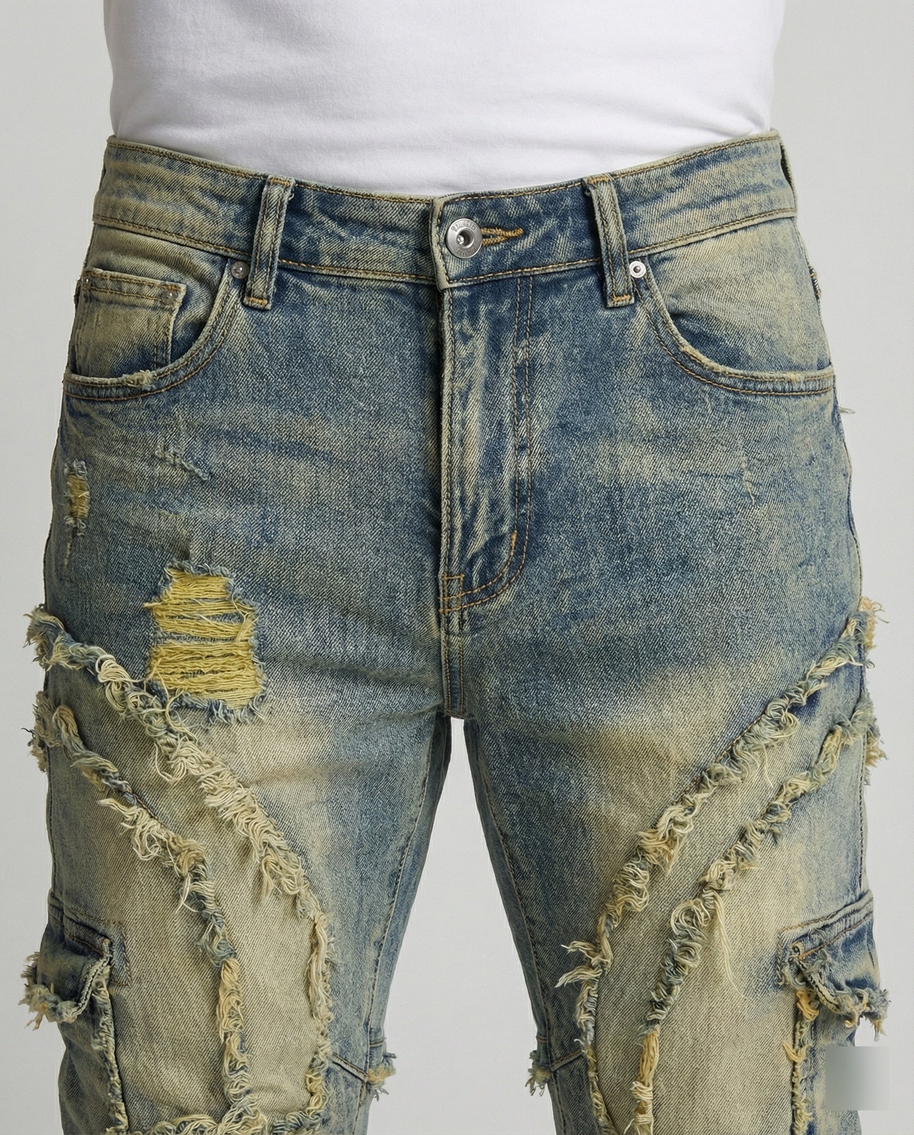 Men's Destroyed Jeans with Cargo Pockets