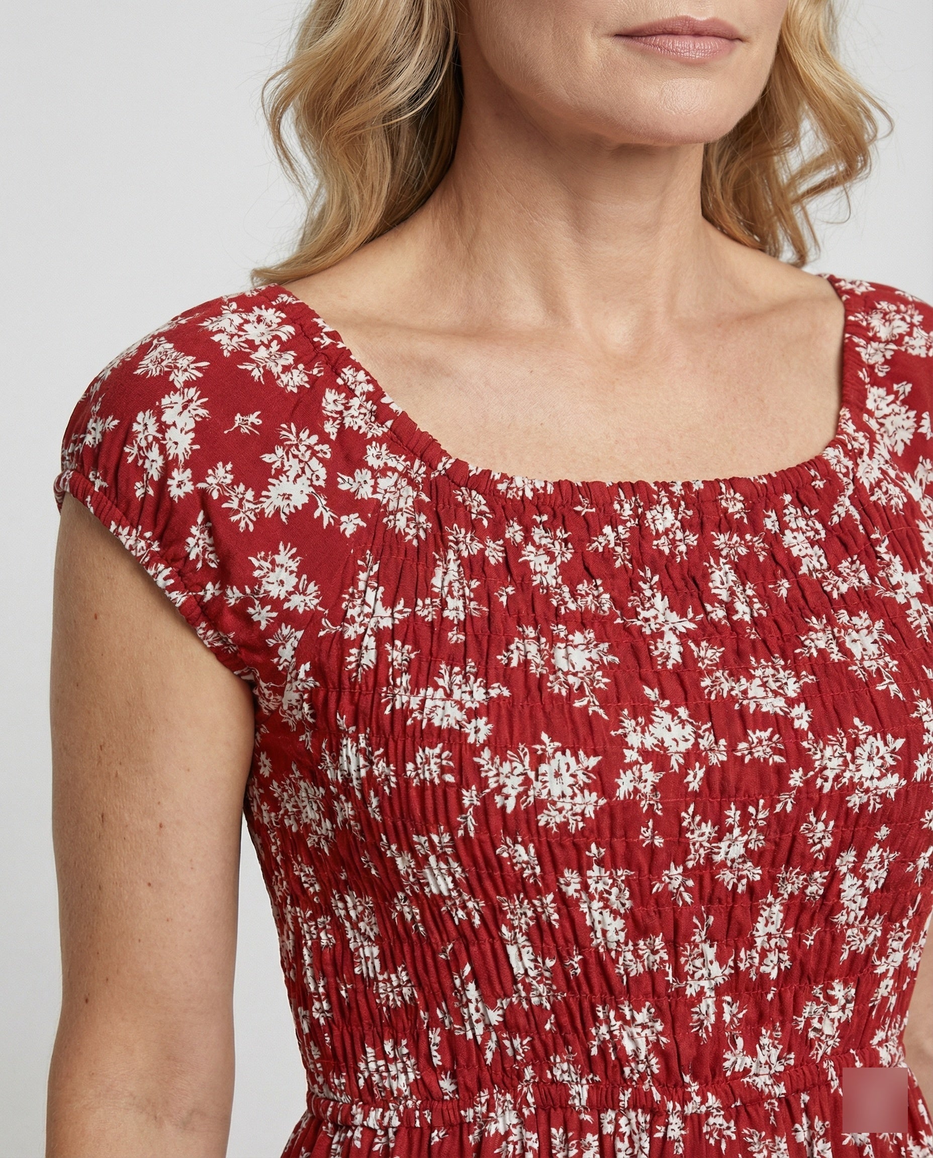 Ladies Midi Dress Smock Waist Summer